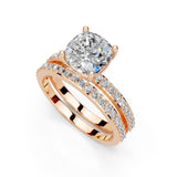 Anillo de compromiso con diamantes cultivados en laboratorio de doble hilera y corte en forma de cojín