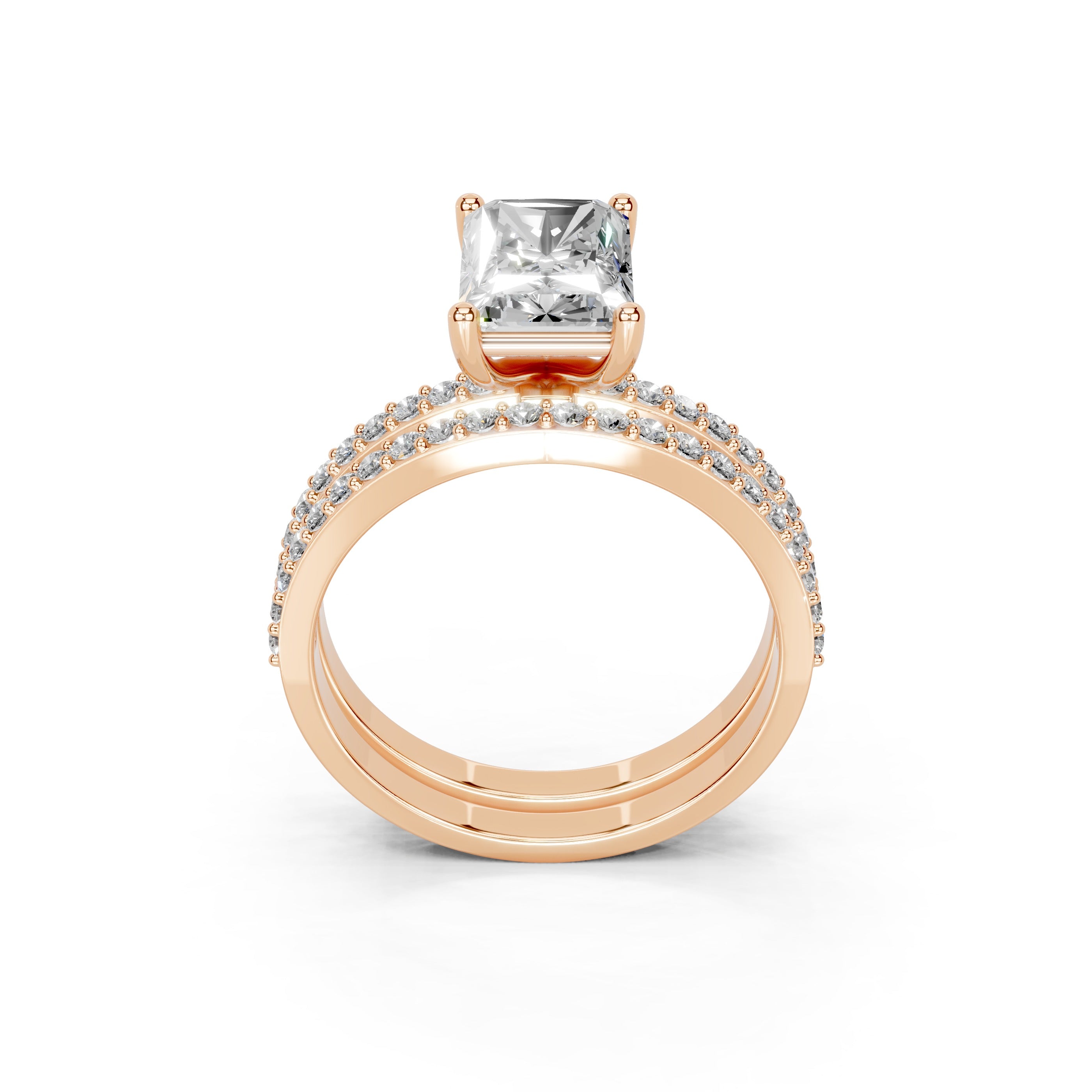 Radiant Cut Pave Double Row Lab Grown Diamond Engagement Ring