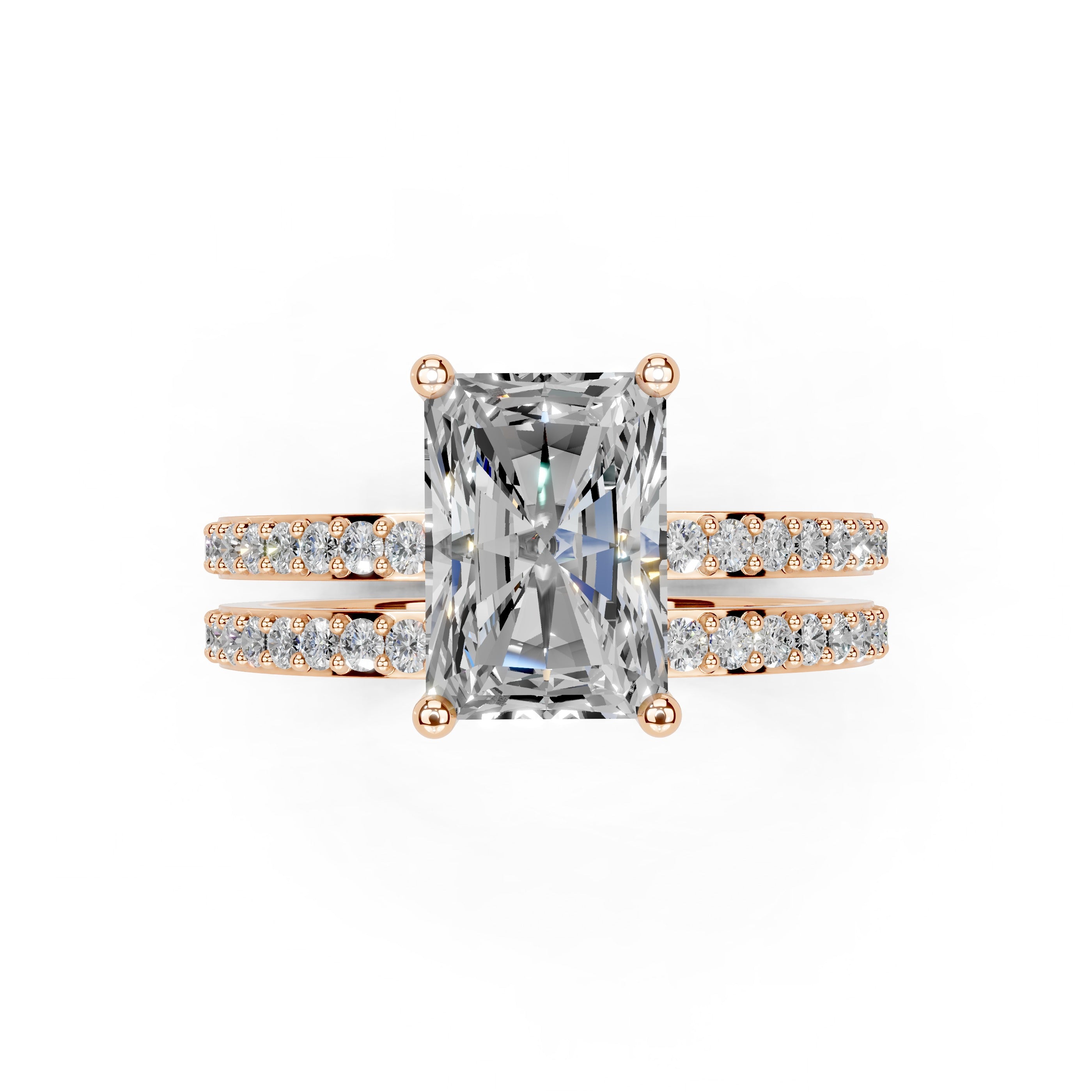 Radiant Cut Pave Double Row Lab Grown Diamond Engagement Ring