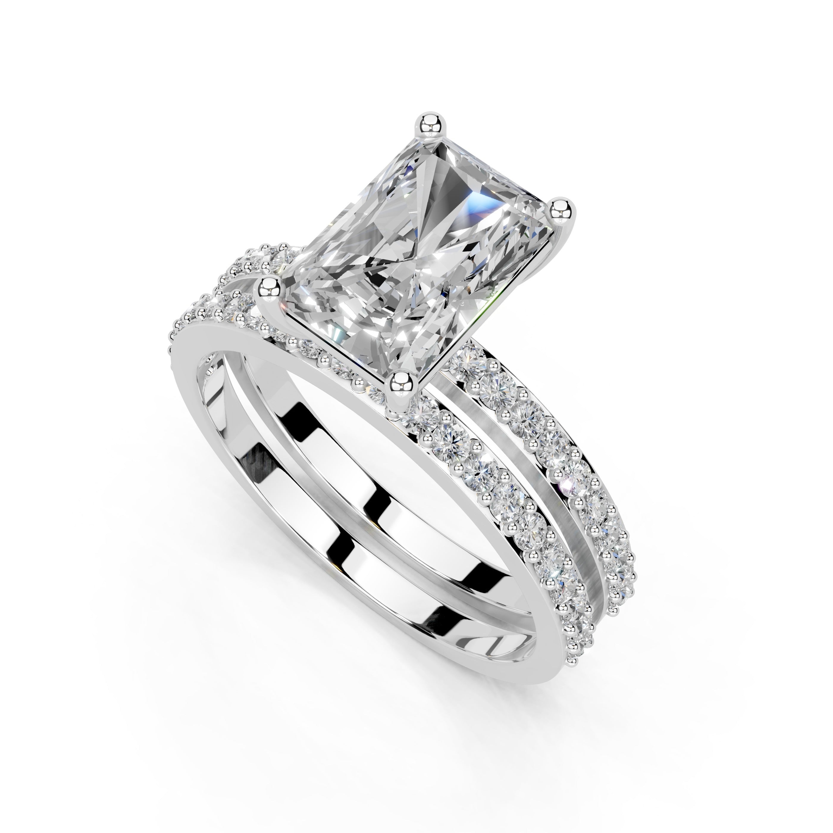 Radiant Cut Pave Double Row Lab Grown Diamond Engagement Ring