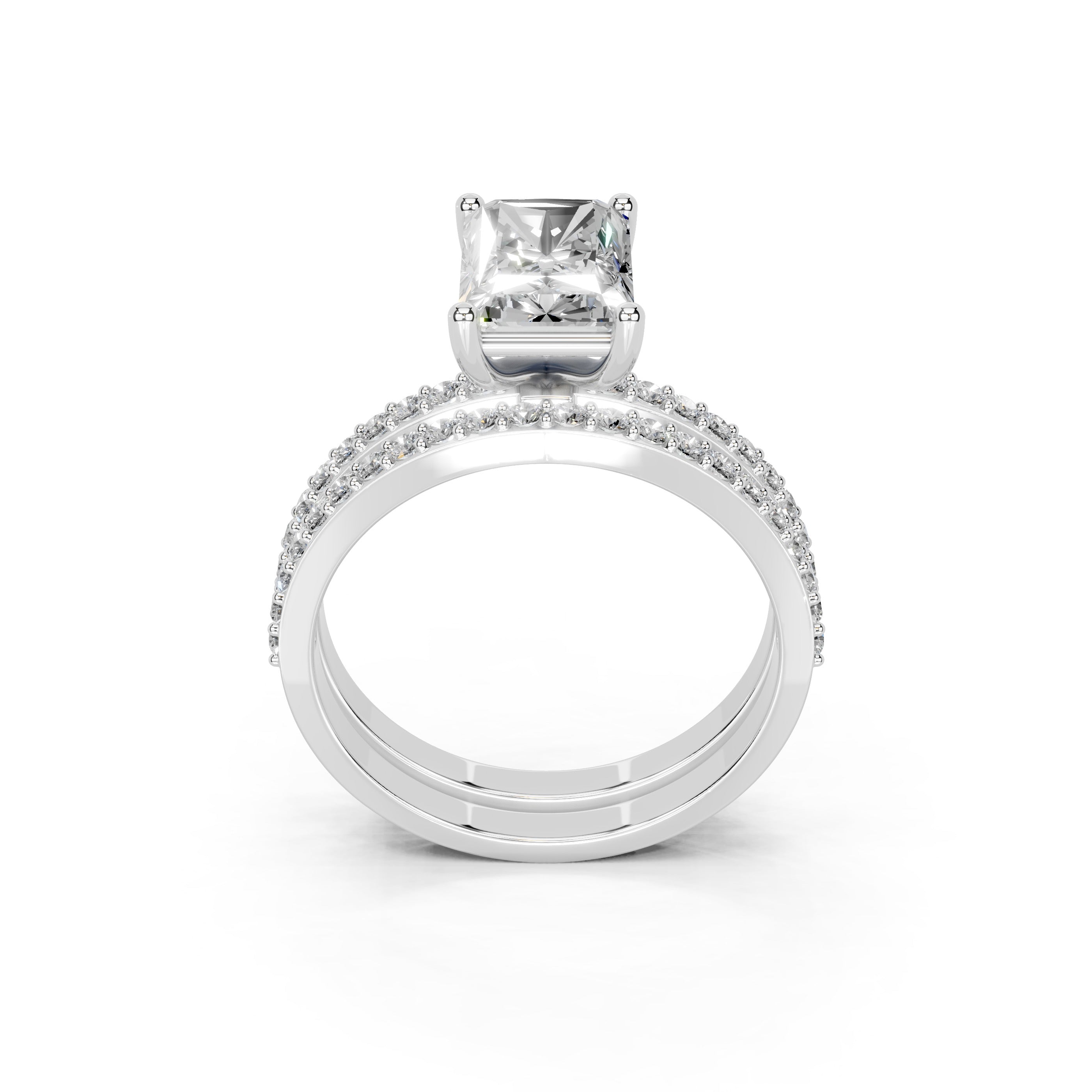 Radiant Cut Pave Double Row Lab Grown Diamond Engagement Ring