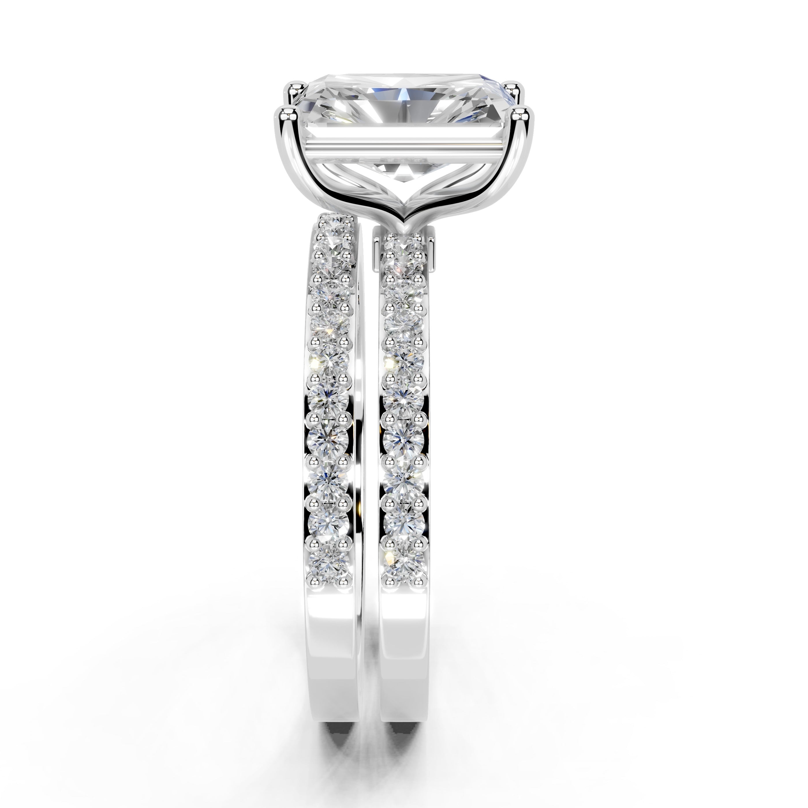 Radiant Cut Pave Double Row Lab Grown Diamond Engagement Ring