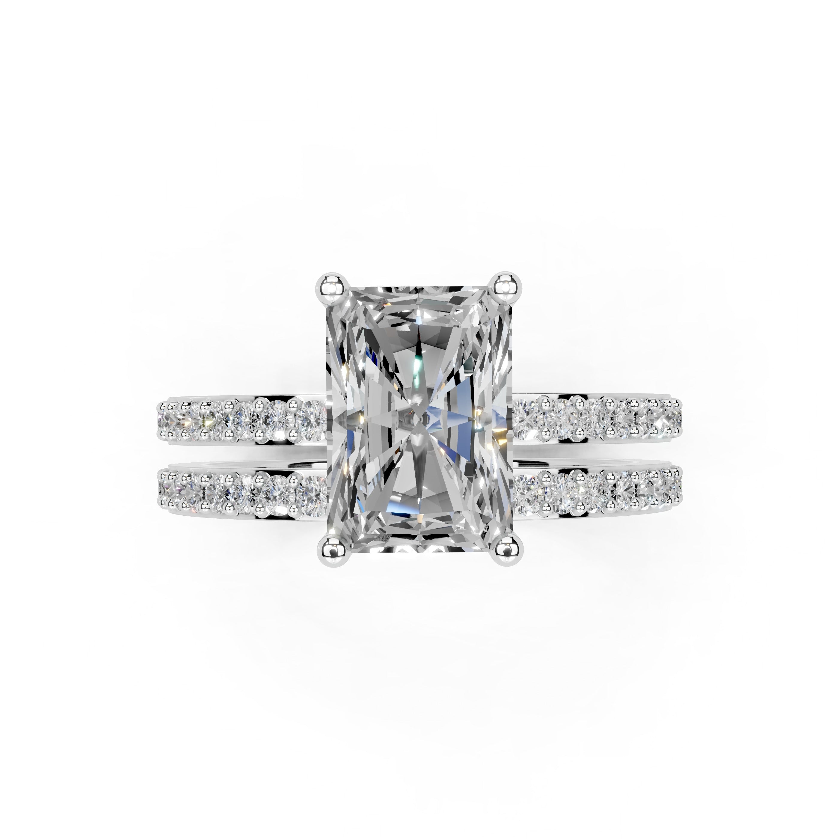 Radiant Cut Pave Double Row Lab Grown Diamond Engagement Ring