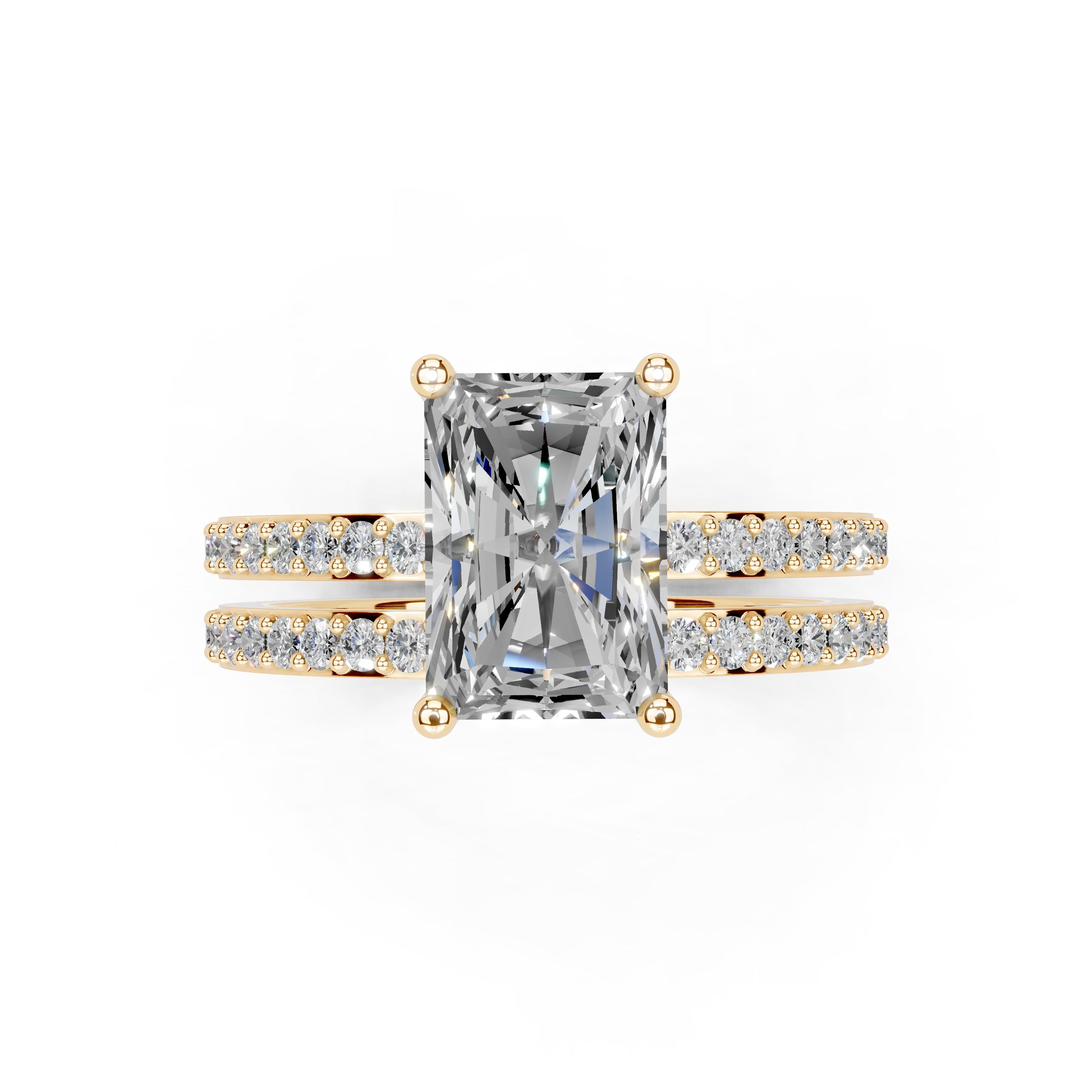 Radiant Cut Pave Double Row Lab Grown Diamond Engagement Ring
