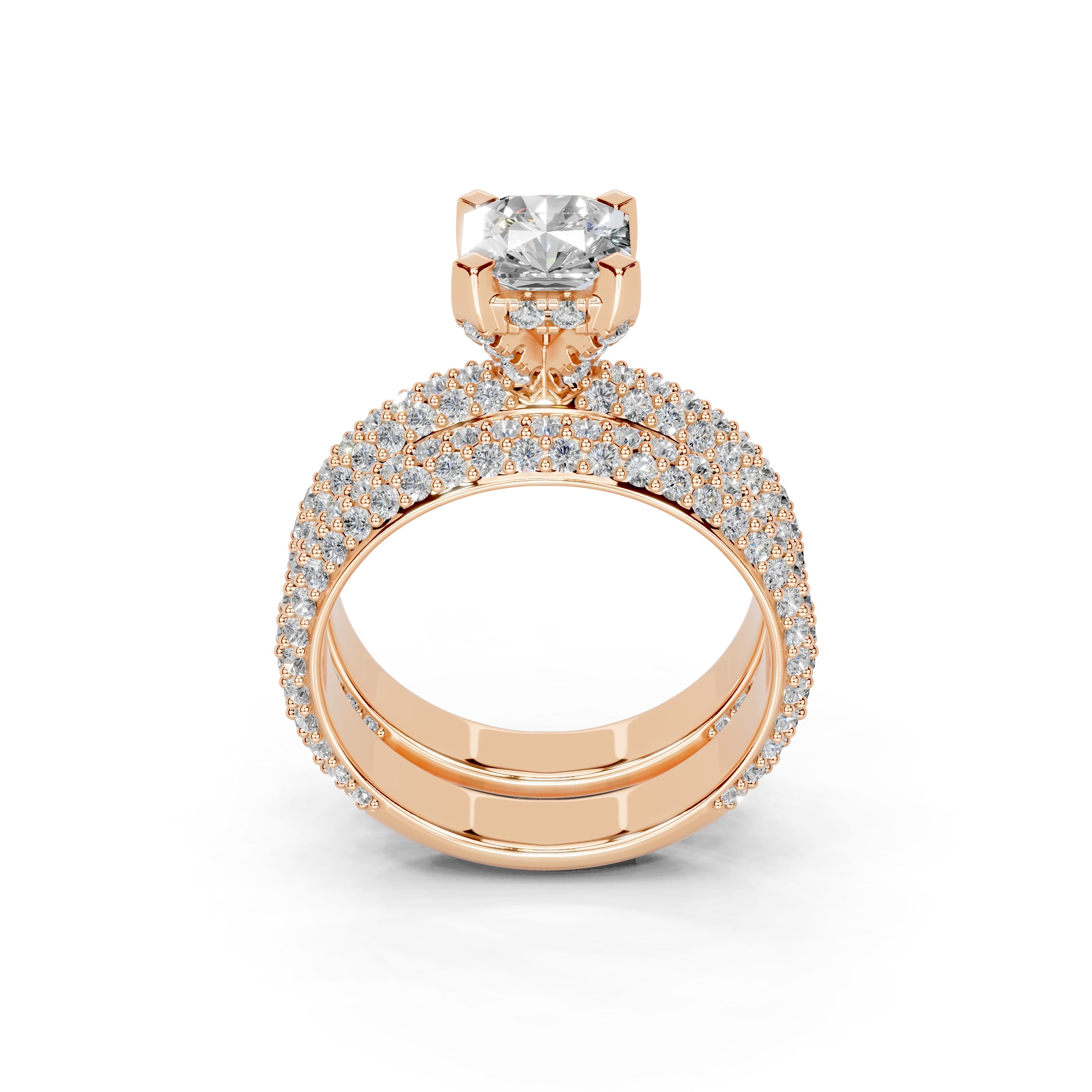 Asscher Cut Square Prongs Double Row Pave Lab Grown Diamond Engagement Ring