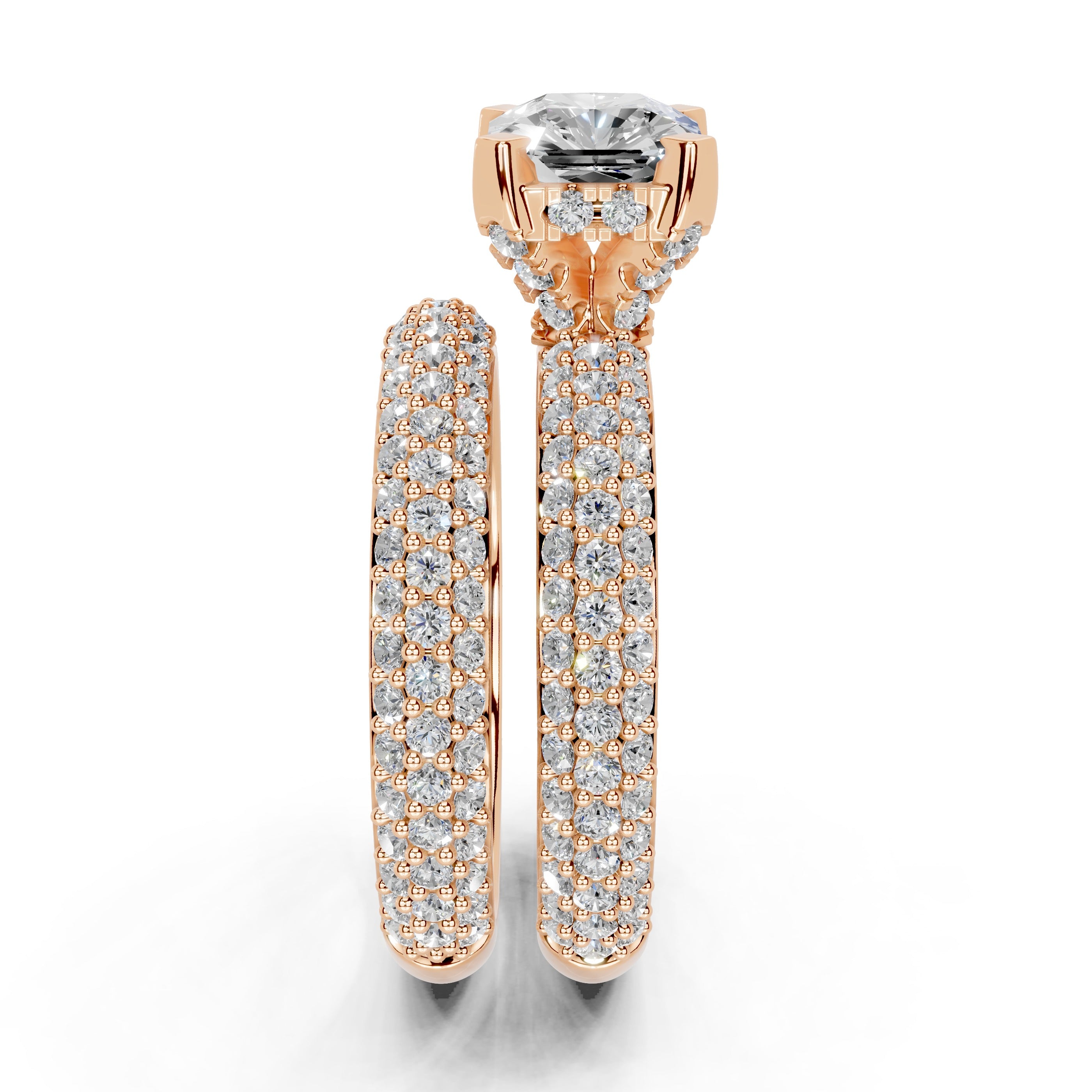 Asscher Cut Square Prongs Double Row Pave Lab Grown Diamond Engagement Ring