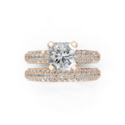 Asscher Cut Square Prongs Double Row Pave Lab Grown Diamond Engagement Ring
