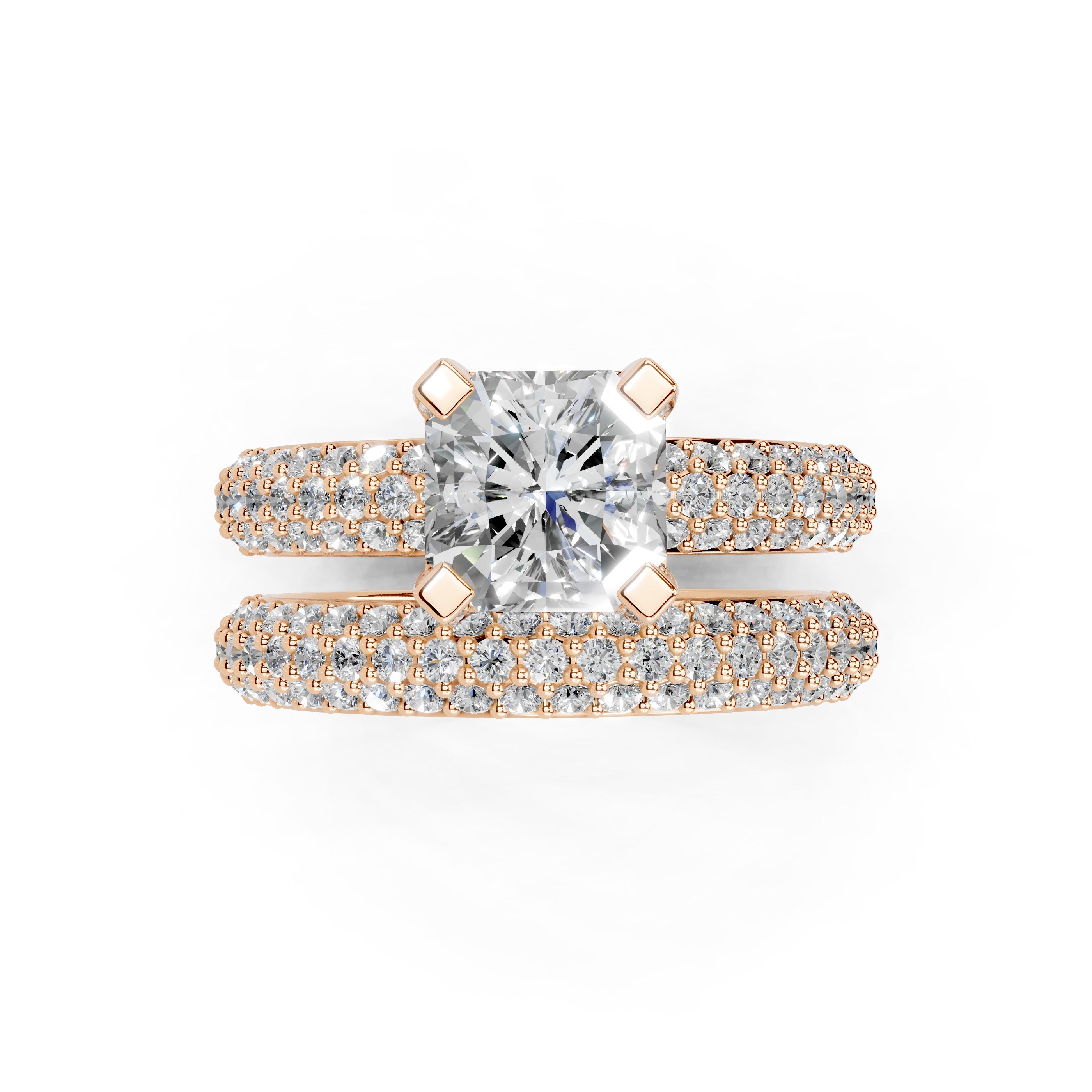 Asscher Cut Square Prongs Double Row Pave Lab Grown Diamond Engagement Ring