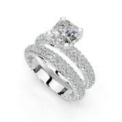 Asscher Cut Square Prongs Double Row Pave Lab Grown Diamond Engagement Ring