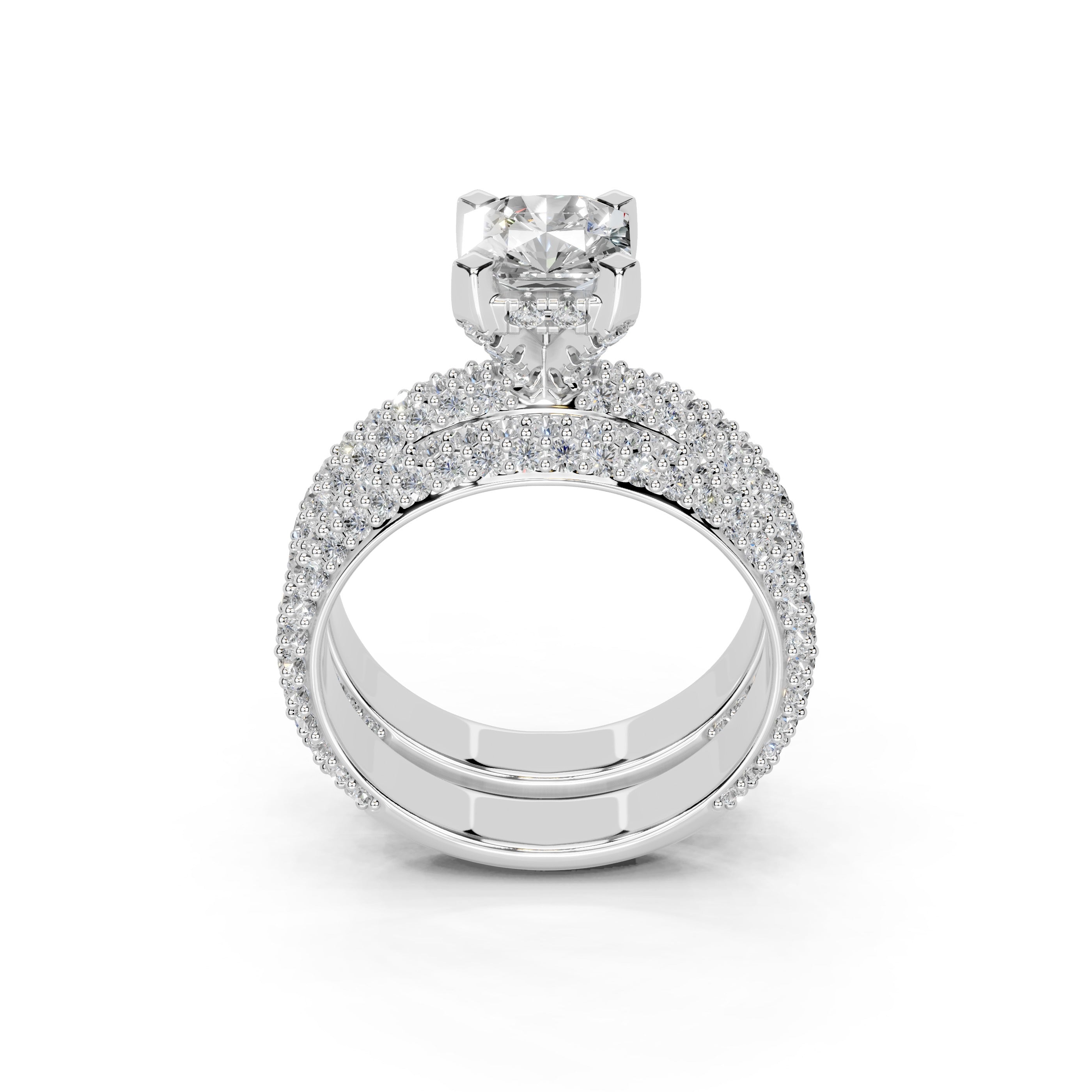 Asscher Cut Square Prongs Double Row Pave Lab Grown Diamond Engagement Ring