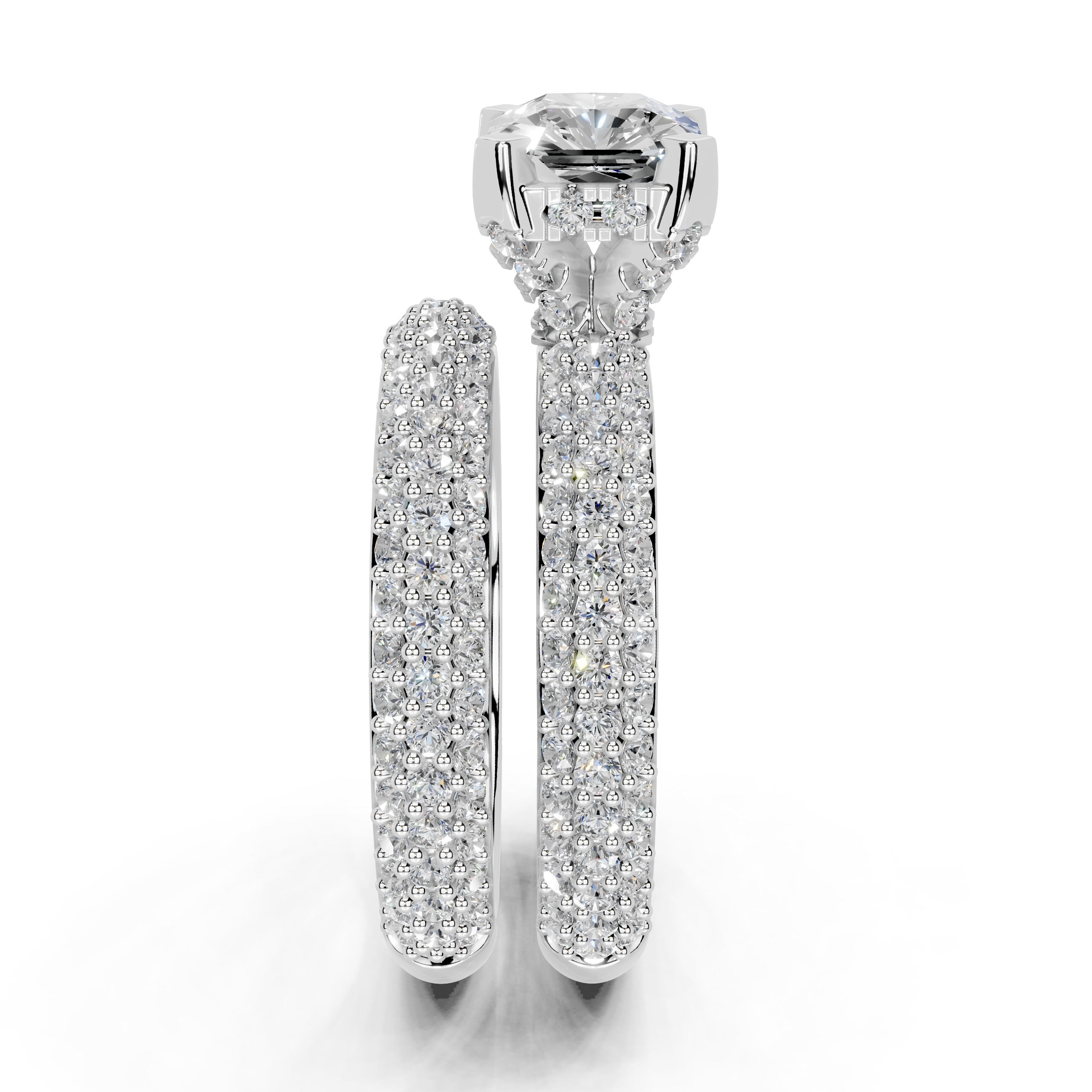 Asscher Cut Square Prongs Double Row Pave Lab Grown Diamond Engagement Ring