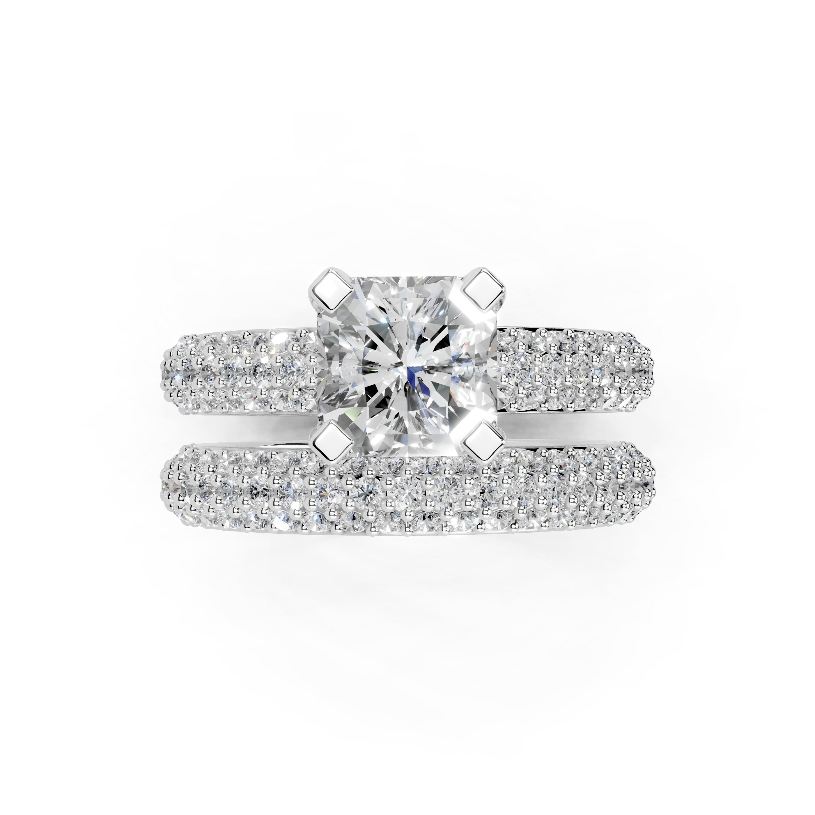 Asscher Cut Square Prongs Double Row Pave Lab Grown Diamond Engagement Ring