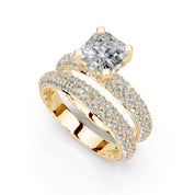 Asscher Cut Square Prongs Double Row Pave Lab Grown Diamond Engagement Ring