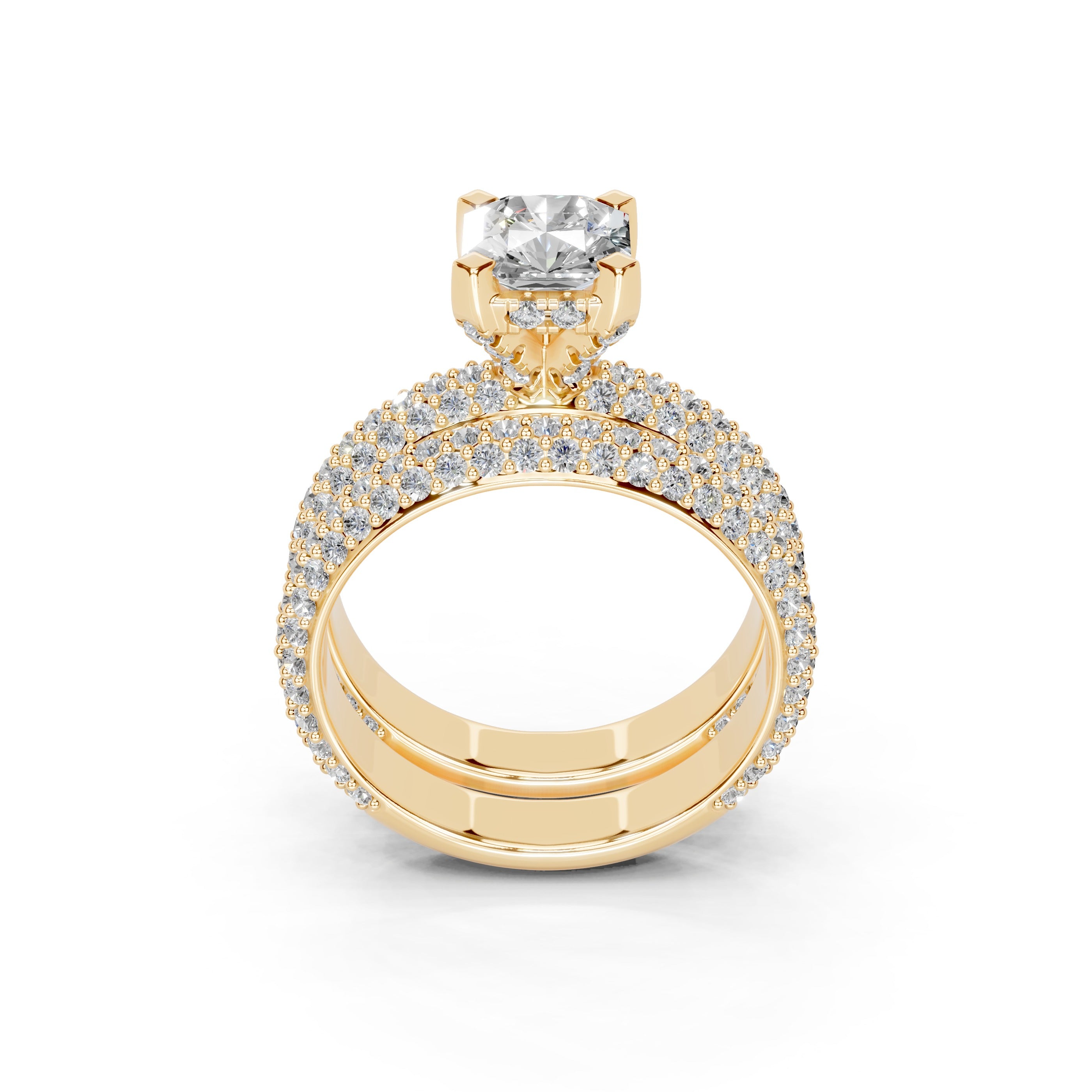 Asscher Cut Square Prongs Double Row Pave Lab Grown Diamond Engagement Ring