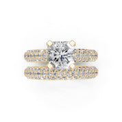Asscher Cut Square Prongs Double Row Pave Lab Grown Diamond Engagement Ring