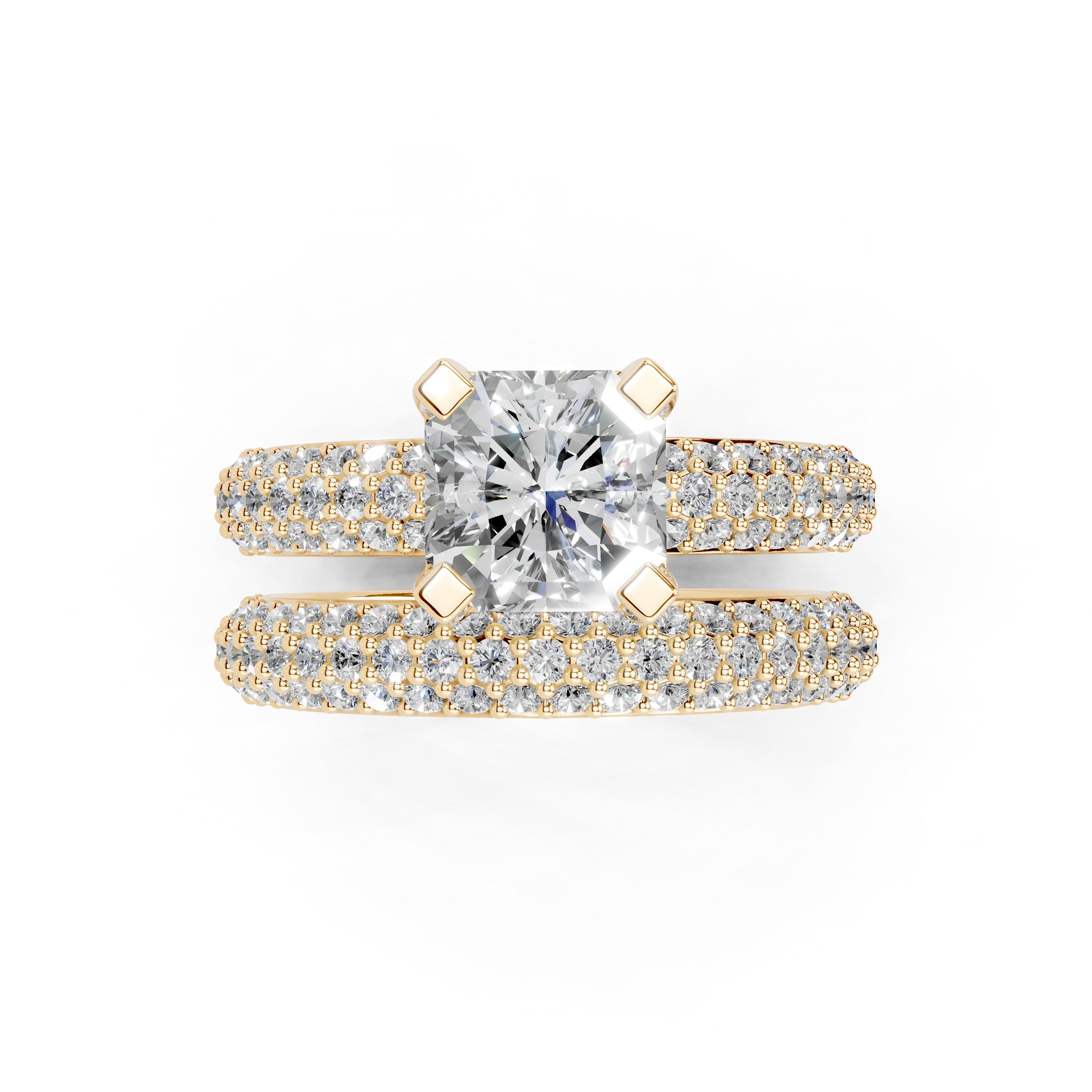 Asscher Cut Square Prongs Double Row Pave Lab Grown Diamond Engagement Ring