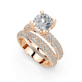 Anillo de compromiso con diamantes cultivados en laboratorio de doble fila con puntas cuadradas y corte en forma de cojín