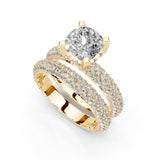 Anillo de compromiso con diamantes cultivados en laboratorio de doble fila con puntas cuadradas y corte en forma de cojín