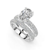 Anillo de compromiso con diamantes cultivados en laboratorio, doble fila de pavé de puntas cuadradas y corte ovalado