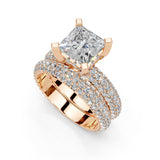 Princess Cut Square Prongs Double Row Pave Lab Grown Diamond Engagement Ring