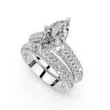 Anillo de compromiso con diamantes cultivados en laboratorio, doble fila de pavé y puntas de garra de talla marquesa