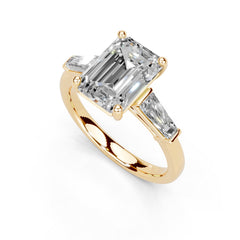 Emerald Cut Baguette Side Stone Lab Grown Diamond Engagement Ring – Ready to Ship | Available in 1.00 CT 2.00CT & 3.00 CT