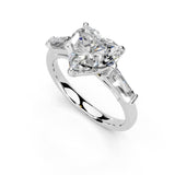 Heart Cut Baguette Accent Lab Grown Diamond Engagement Ring