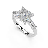 Princess Cut Baguette Accent Lab Grown Diamond Engagement Ring