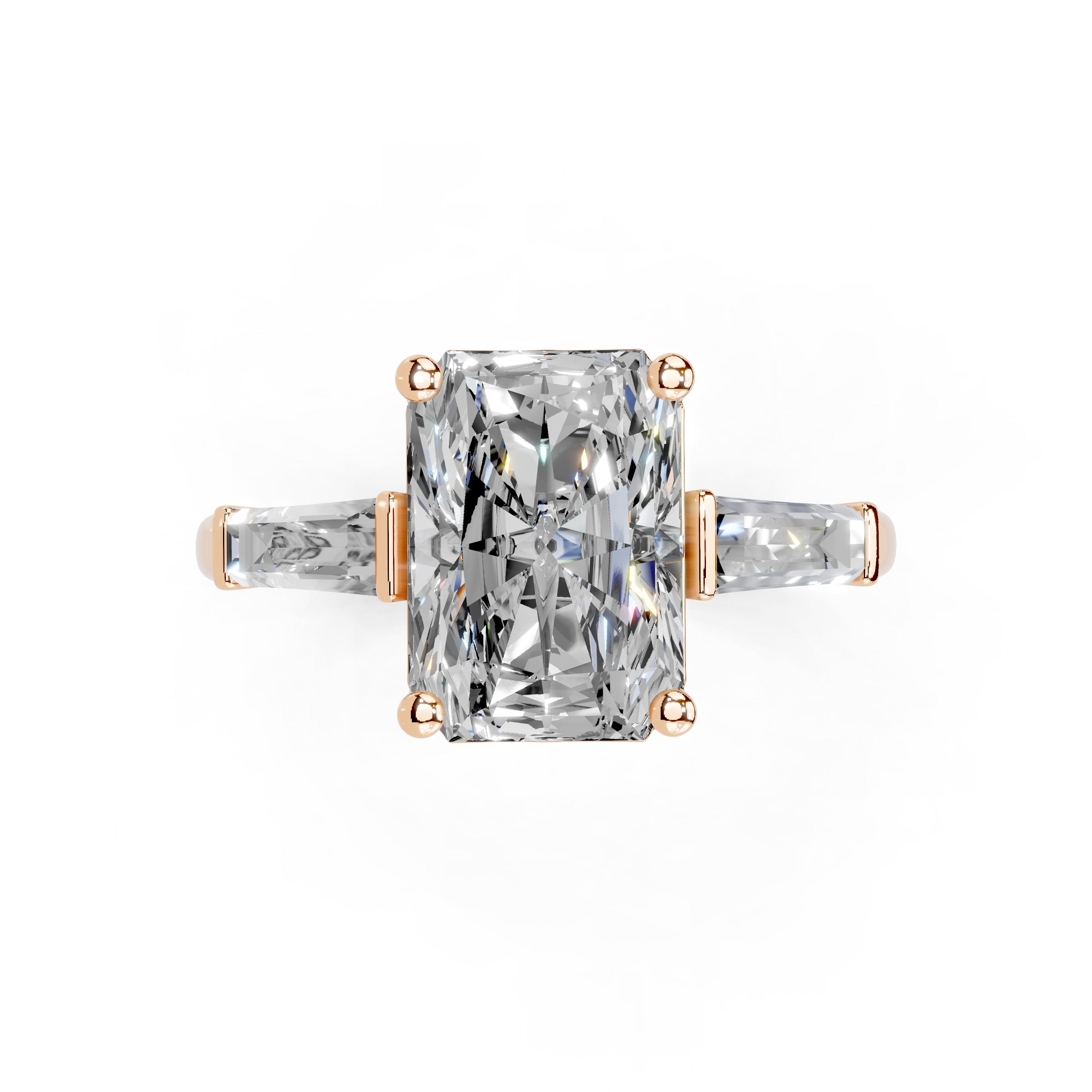 Radiant Cut Baguette Accent Lab Grown Diamond Engagement Ring