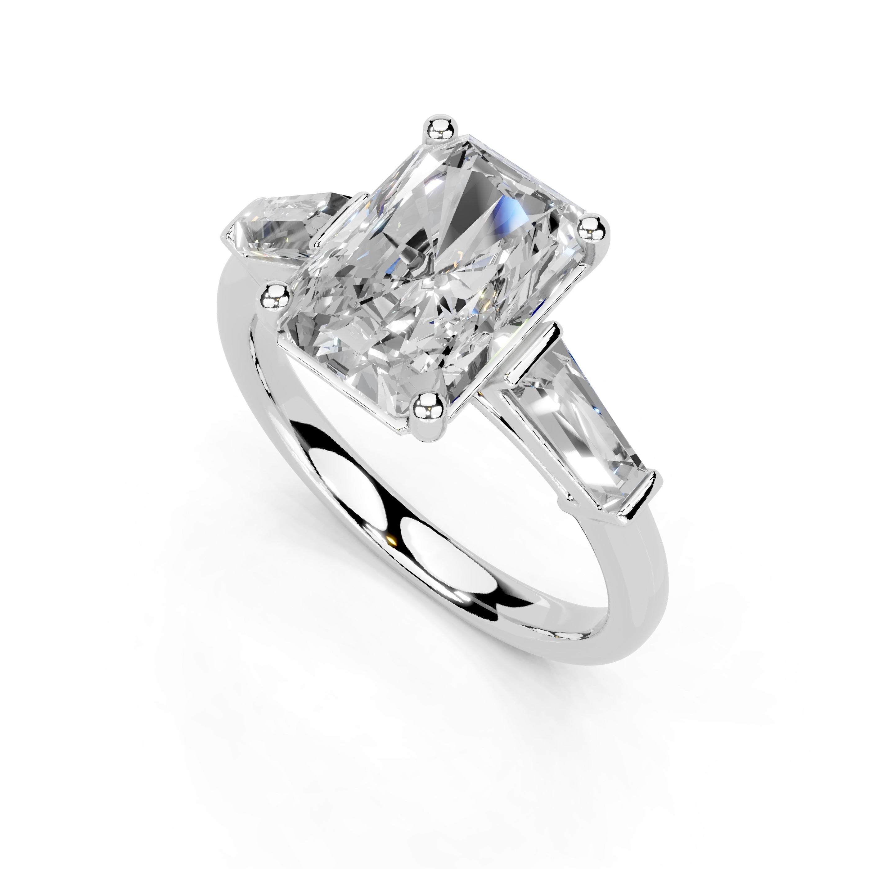 Radiant Cut Baguette Accent Lab Grown Diamond Engagement Ring