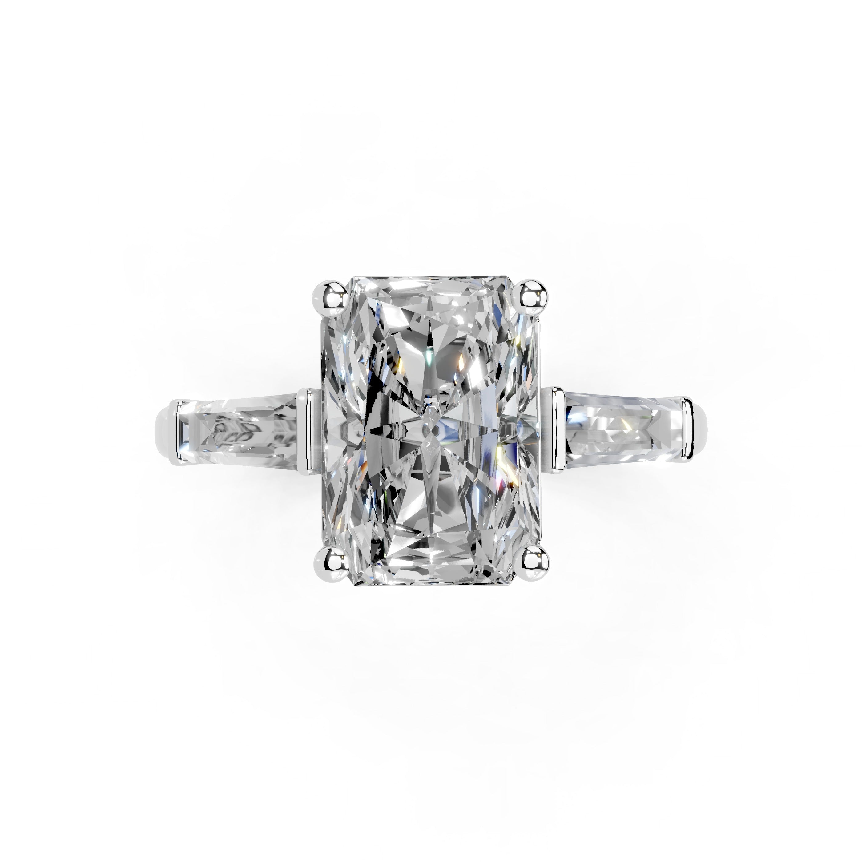 Radiant Cut Baguette Accent Lab Grown Diamond Engagement Ring
