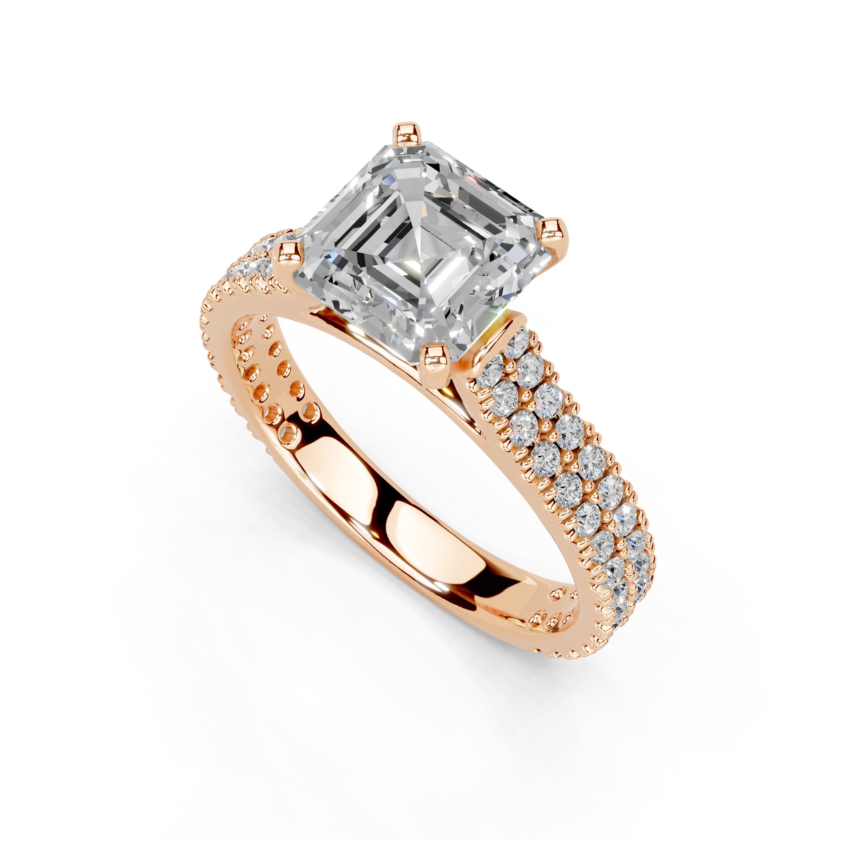 Asscher Cut Double Pave Lab Grown Diamond Engagement Ring