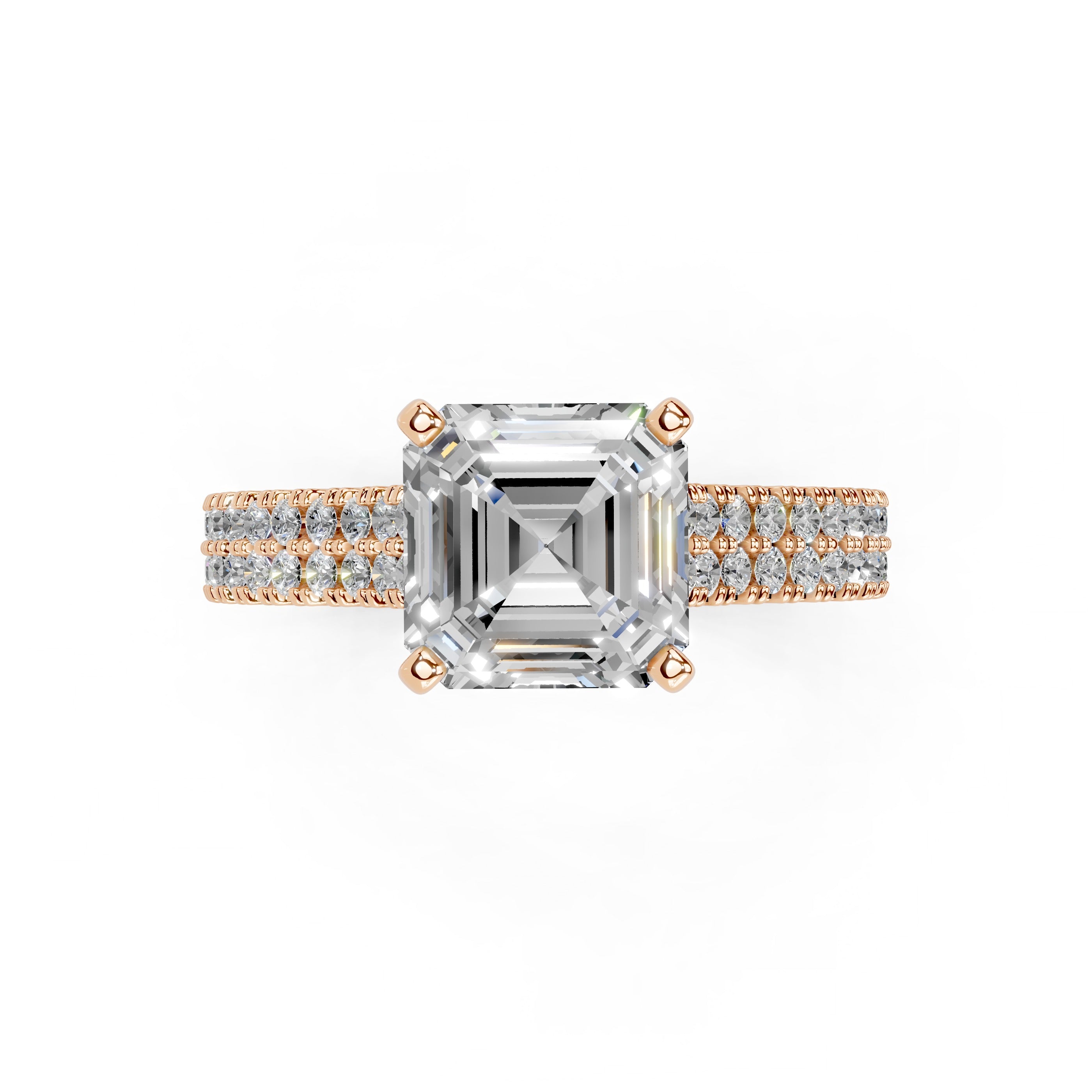 Asscher Cut Double Pave Lab Grown Diamond Engagement Ring