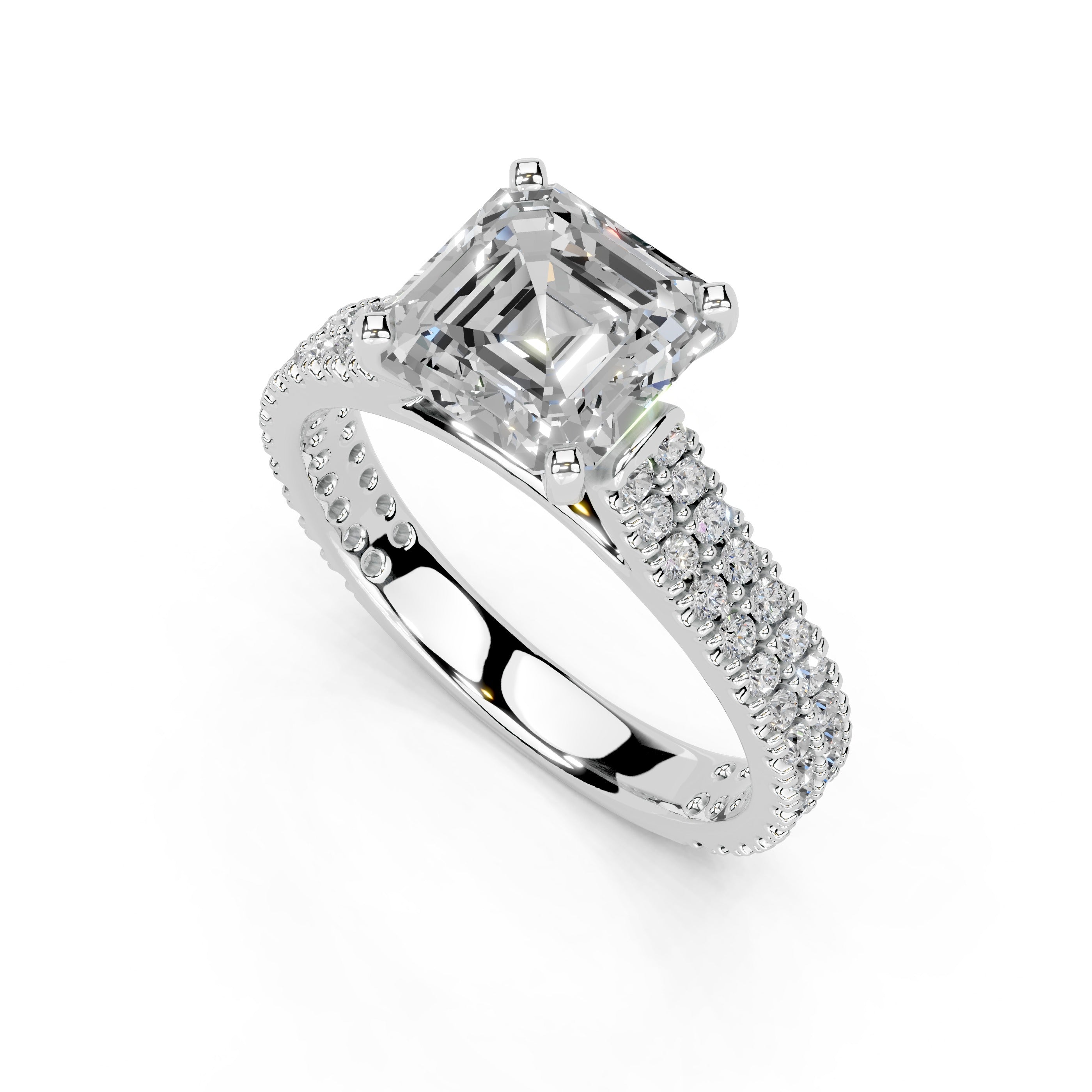 Asscher Cut Double Pave Lab Grown Diamond Engagement Ring