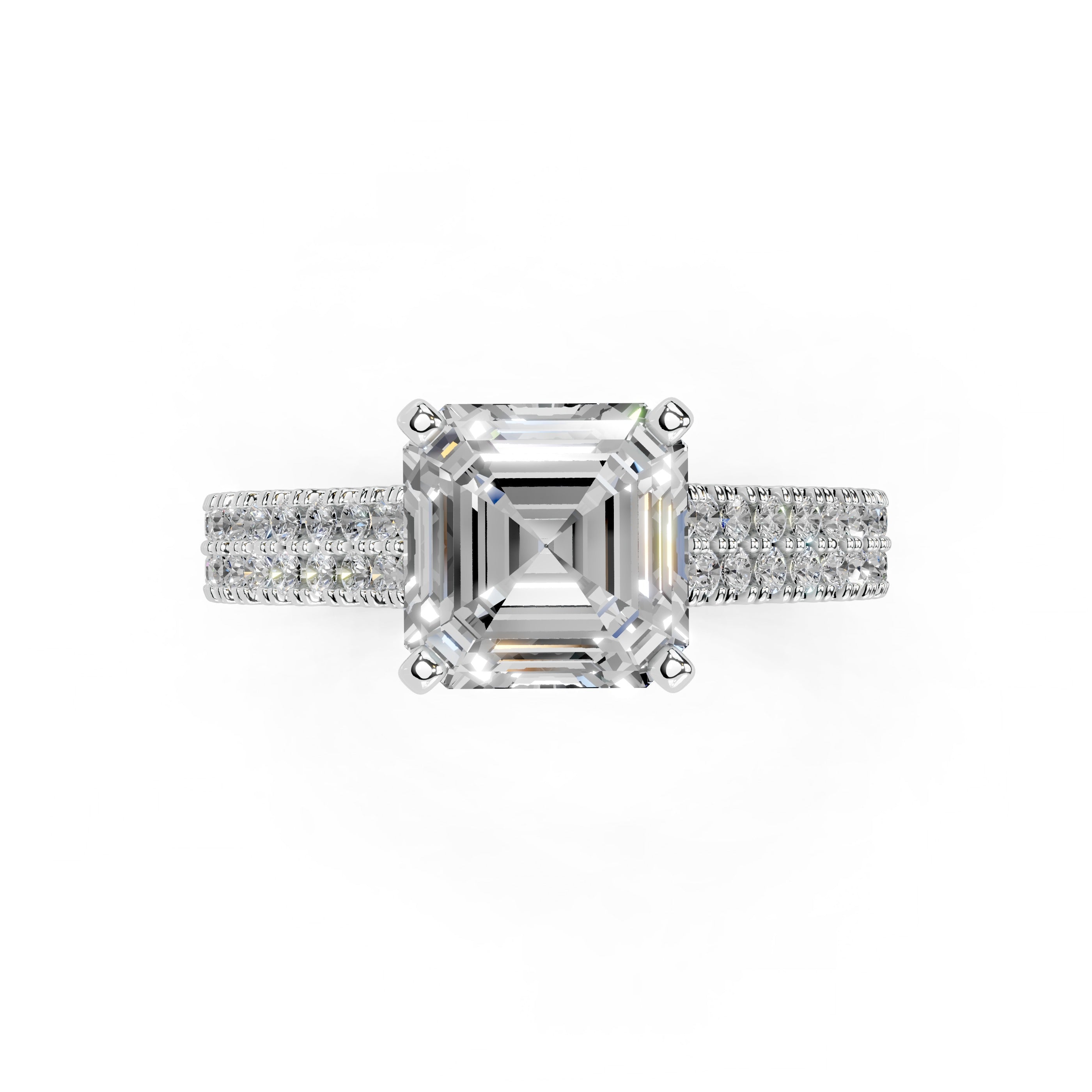 Asscher Cut Double Pave Lab Grown Diamond Engagement Ring