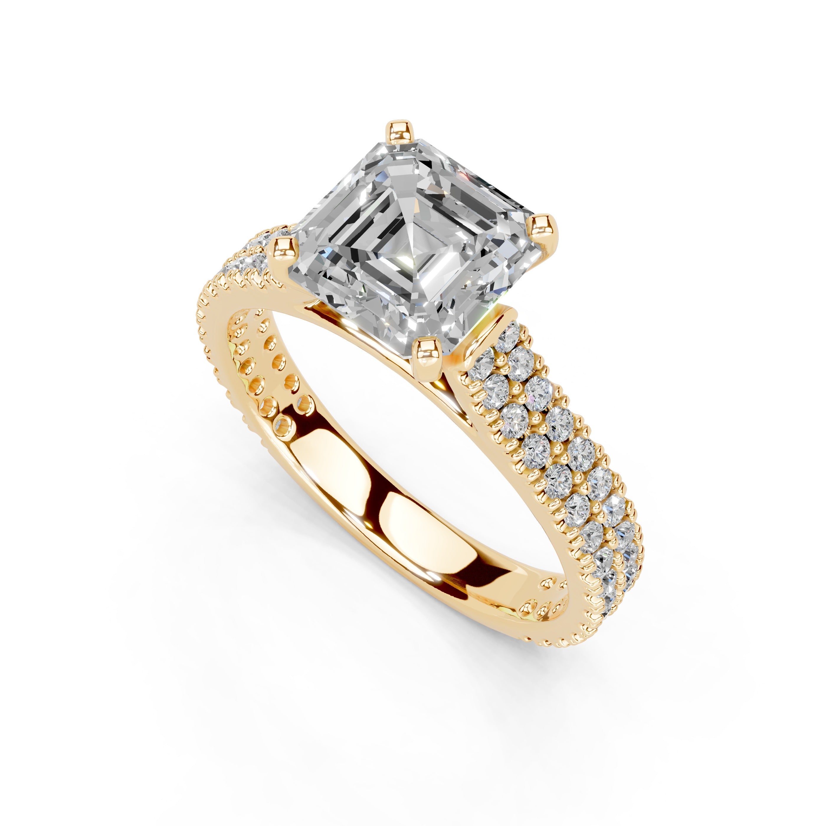 Asscher Cut Double Pave Lab Grown Diamond Engagement Ring