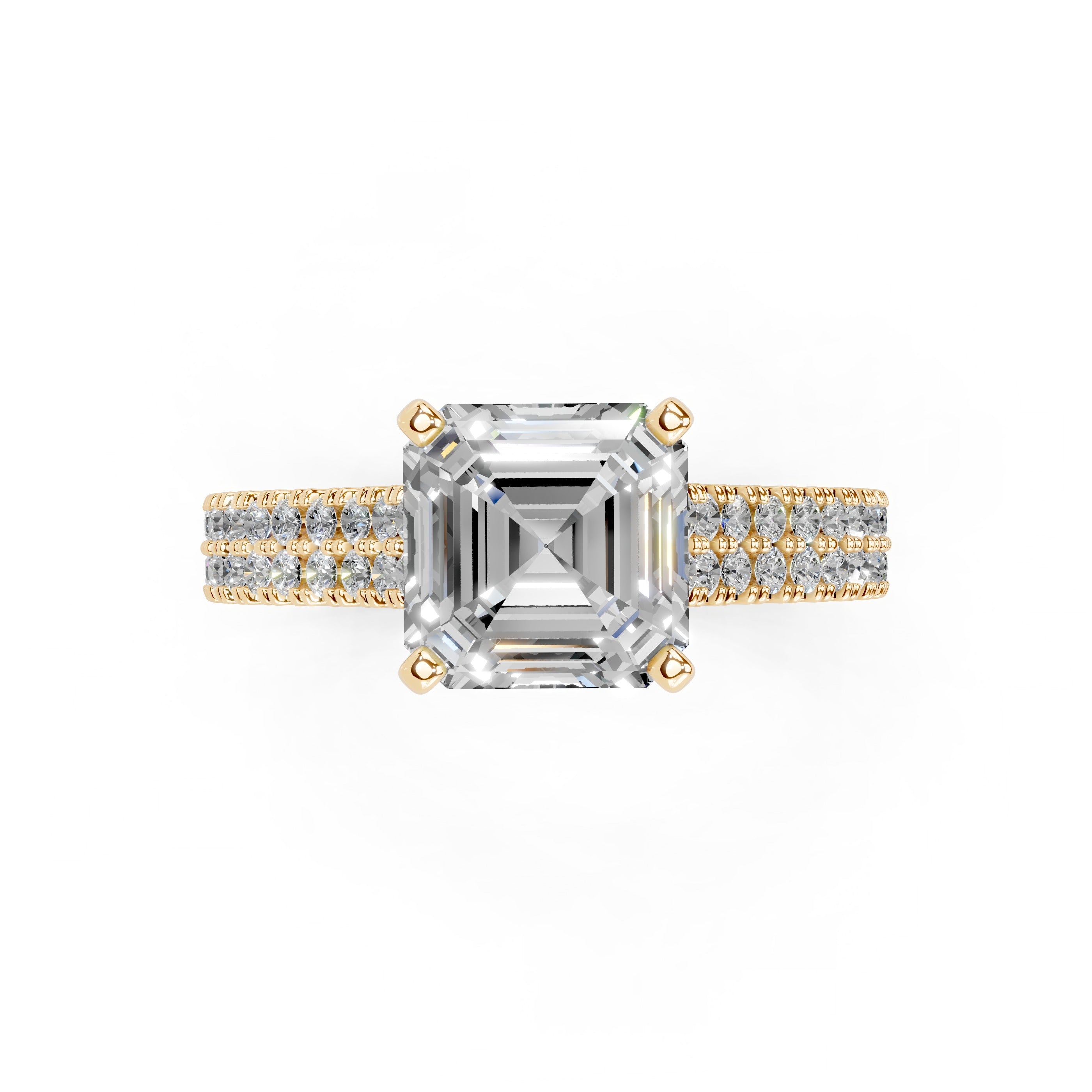 Asscher Cut Double Pave Lab Grown Diamond Engagement Ring