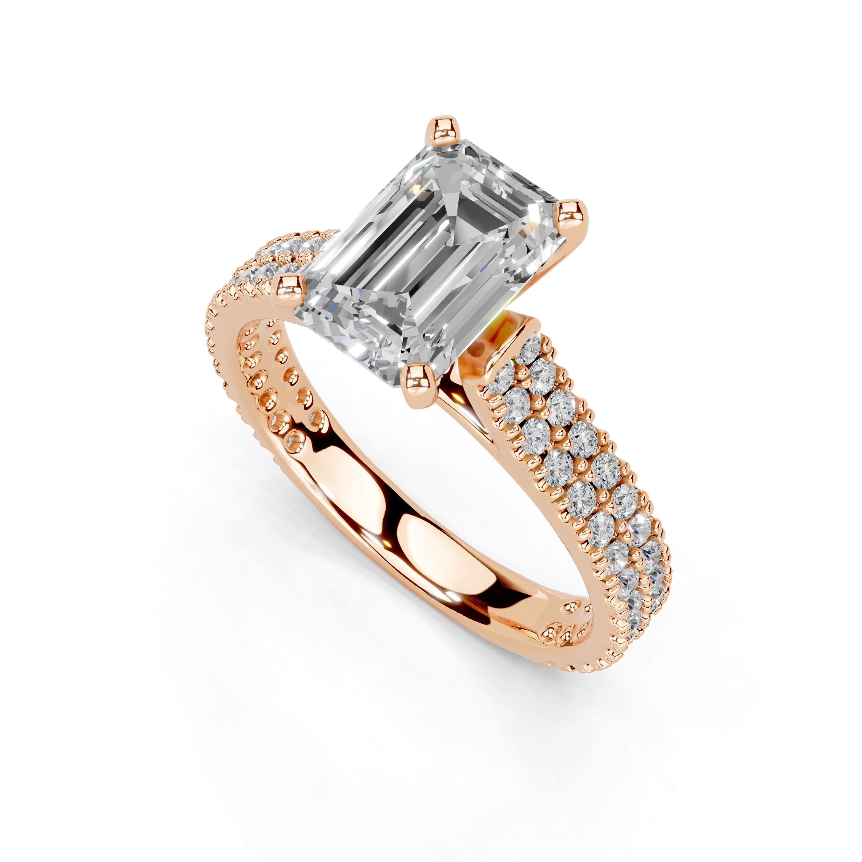 Emerald Cut Double Pave Lab Grown Diamond Engagement Ring