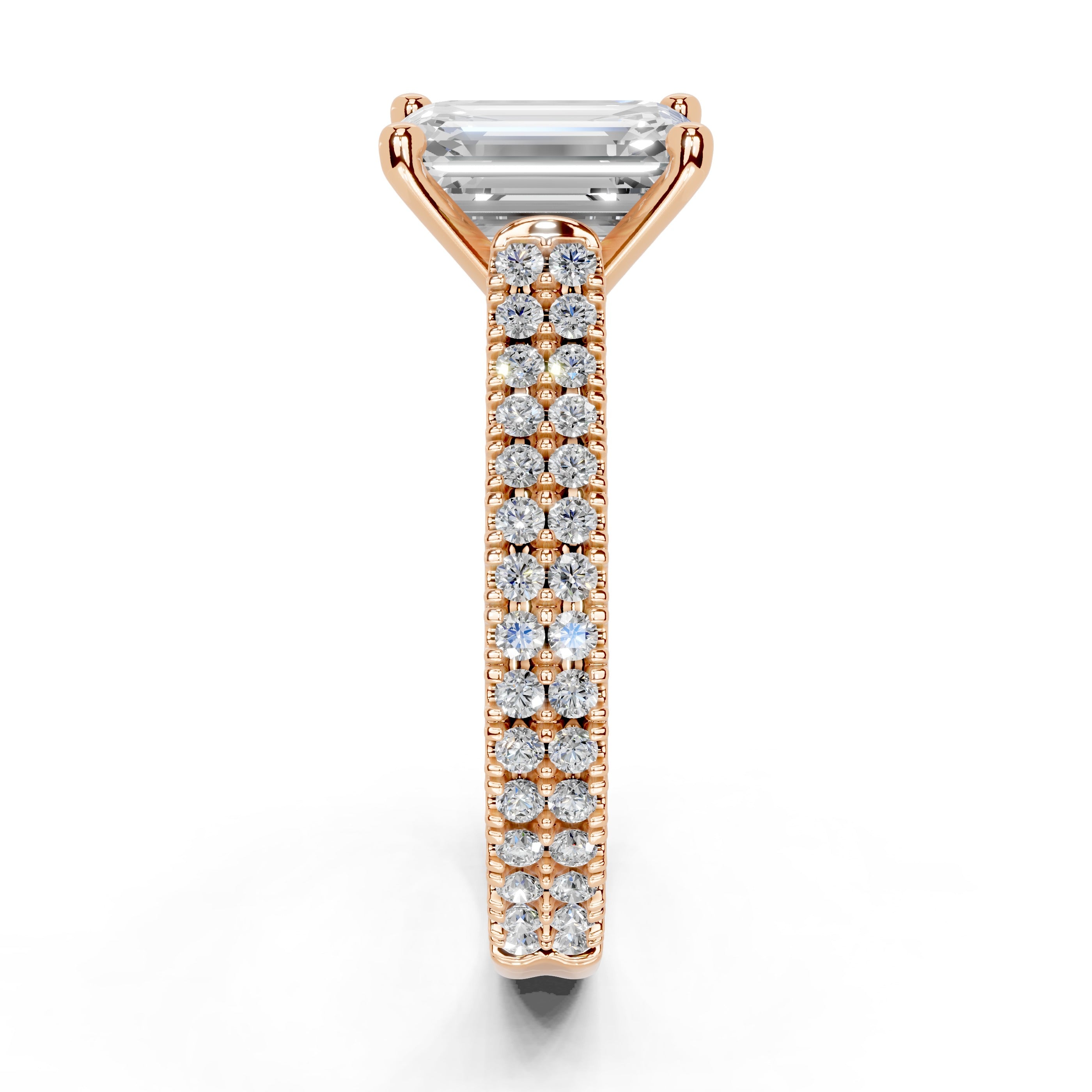 Emerald Cut Double Pave Lab Grown Diamond Engagement Ring