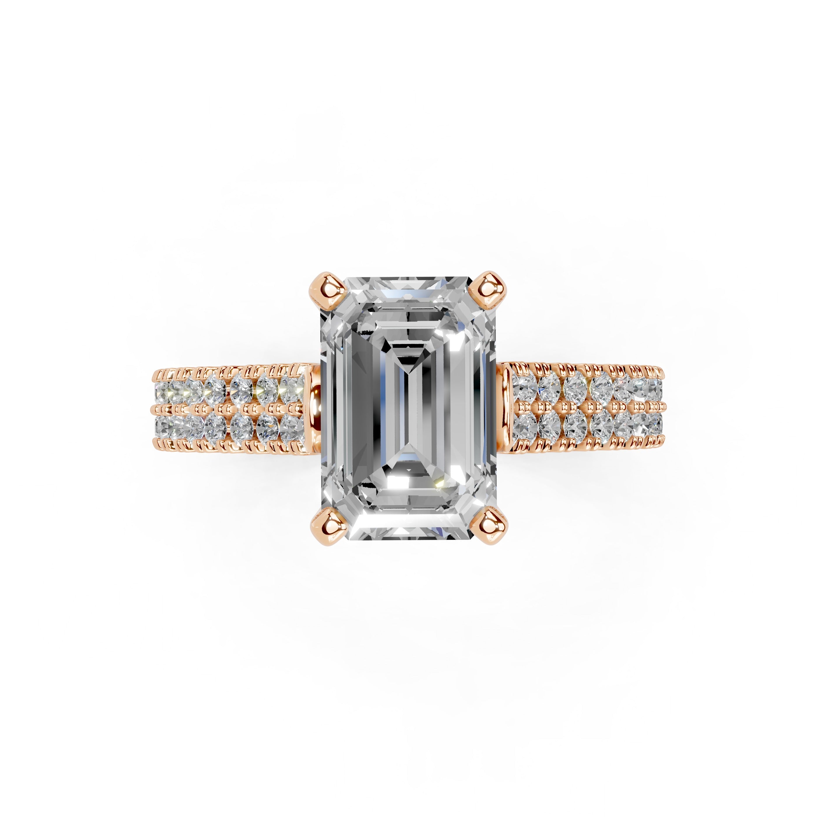Emerald Cut Double Pave Lab Grown Diamond Engagement Ring