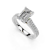 Emerald Cut Double Pave Lab Grown Diamond Engagement Ring