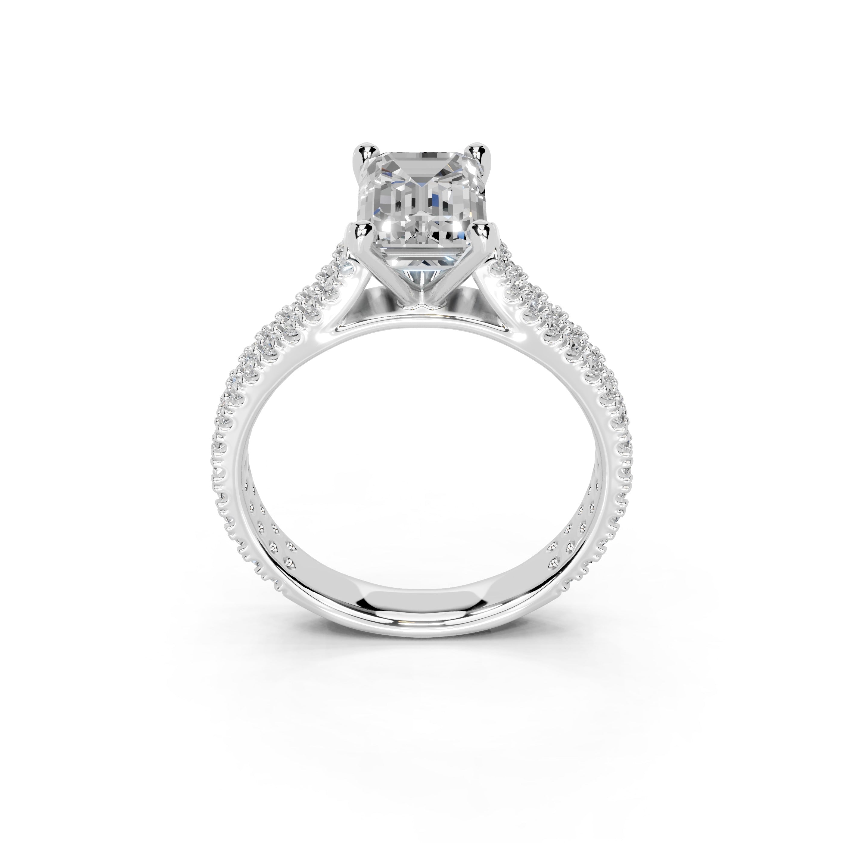 Emerald Cut Double Pave Lab Grown Diamond Engagement Ring