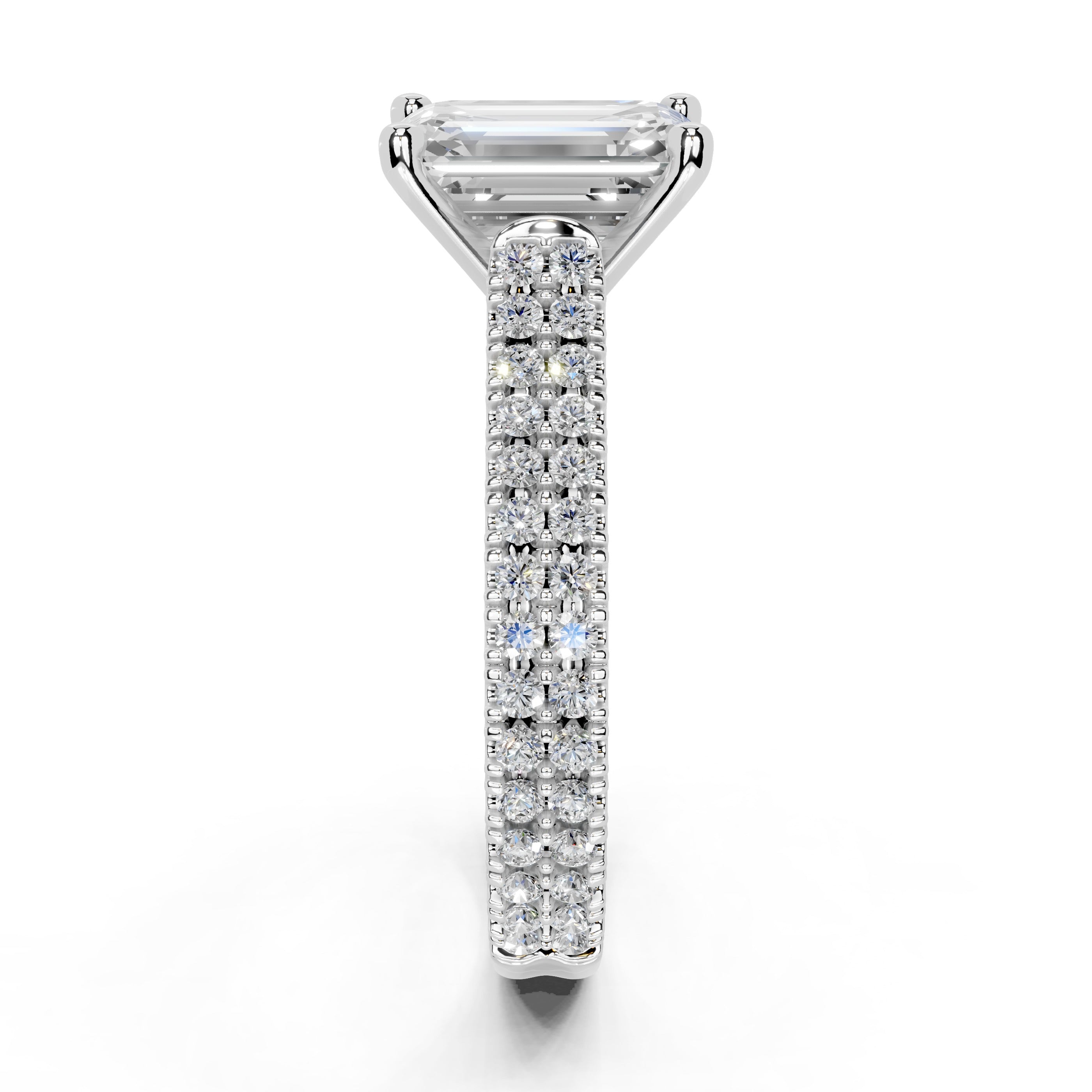 Emerald Cut Double Pave Lab Grown Diamond Engagement Ring