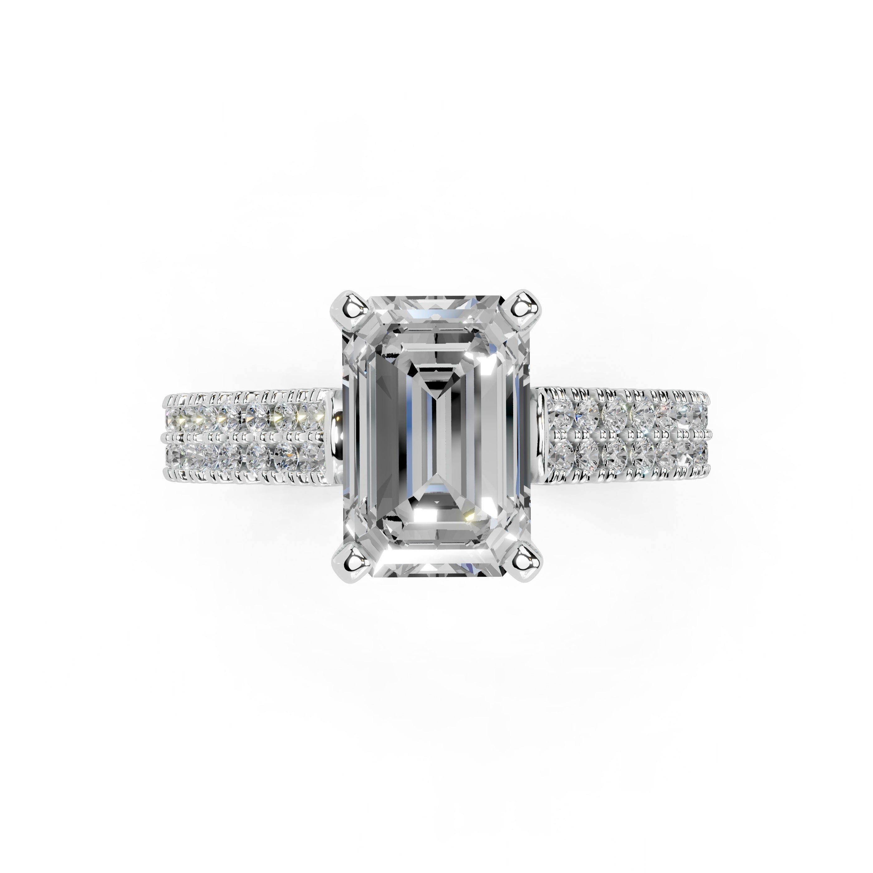 Emerald Cut Double Pave Lab Grown Diamond Engagement Ring
