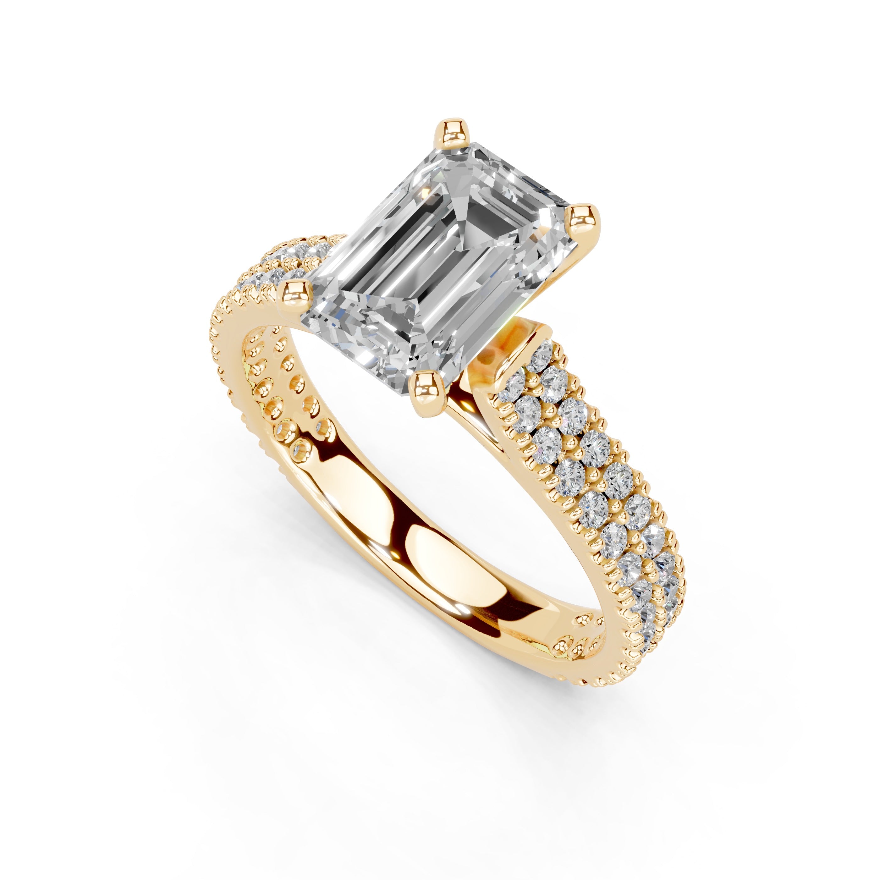 Emerald Cut Double Pave Lab Grown Diamond Engagement Ring