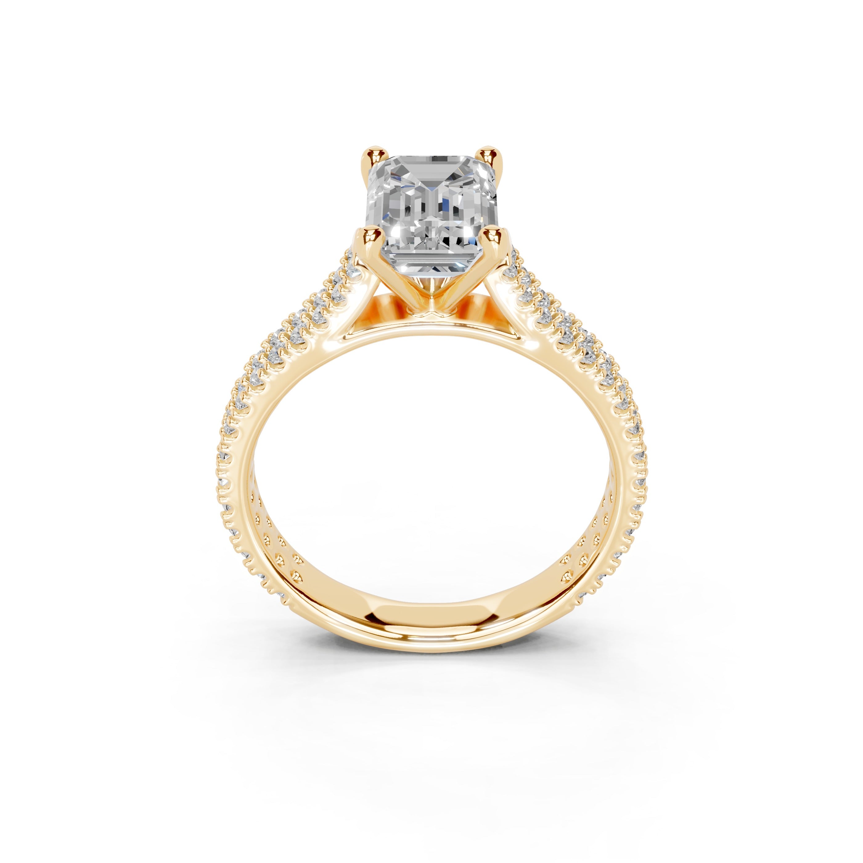 Emerald Cut Double Pave Lab Grown Diamond Engagement Ring