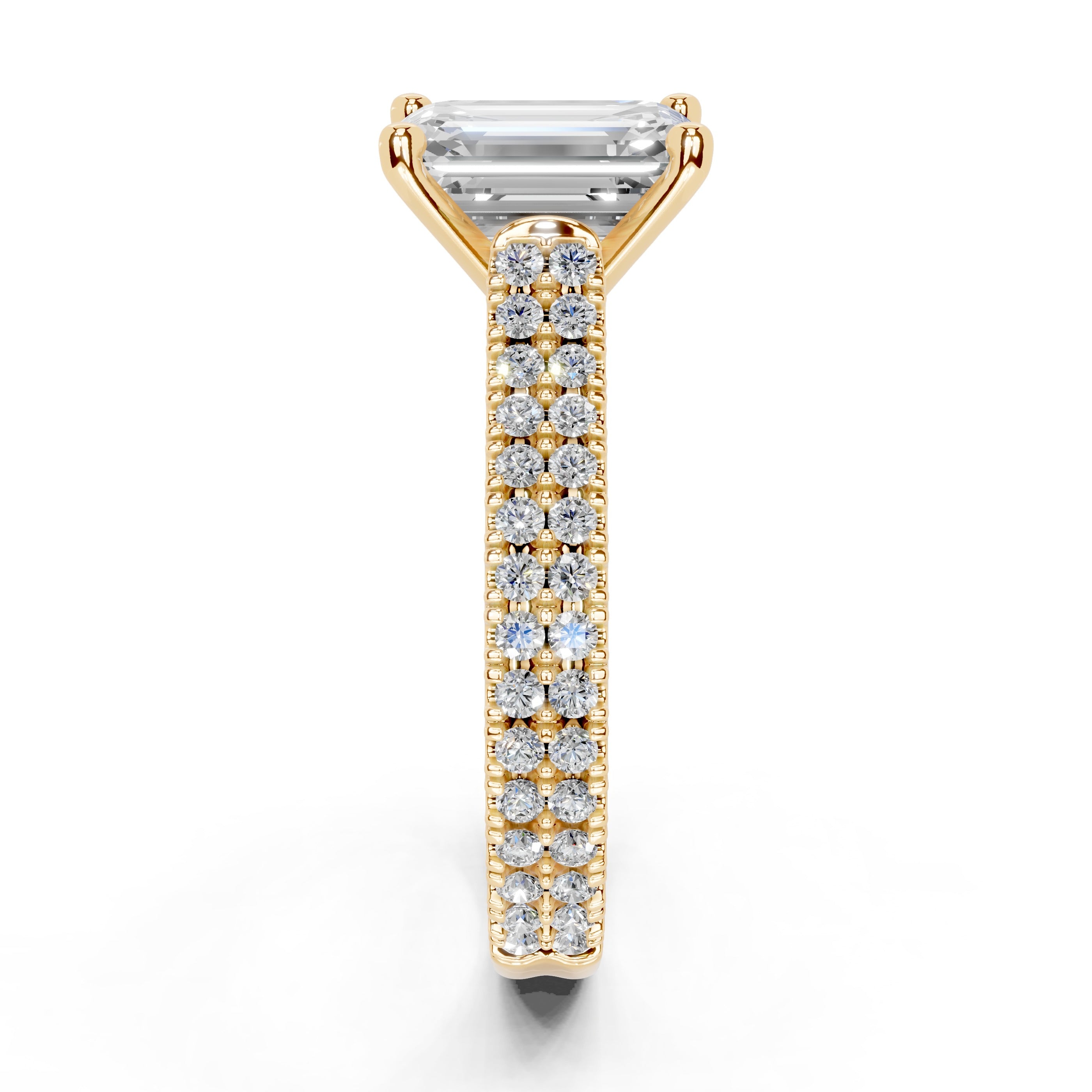 Emerald Cut Double Pave Lab Grown Diamond Engagement Ring