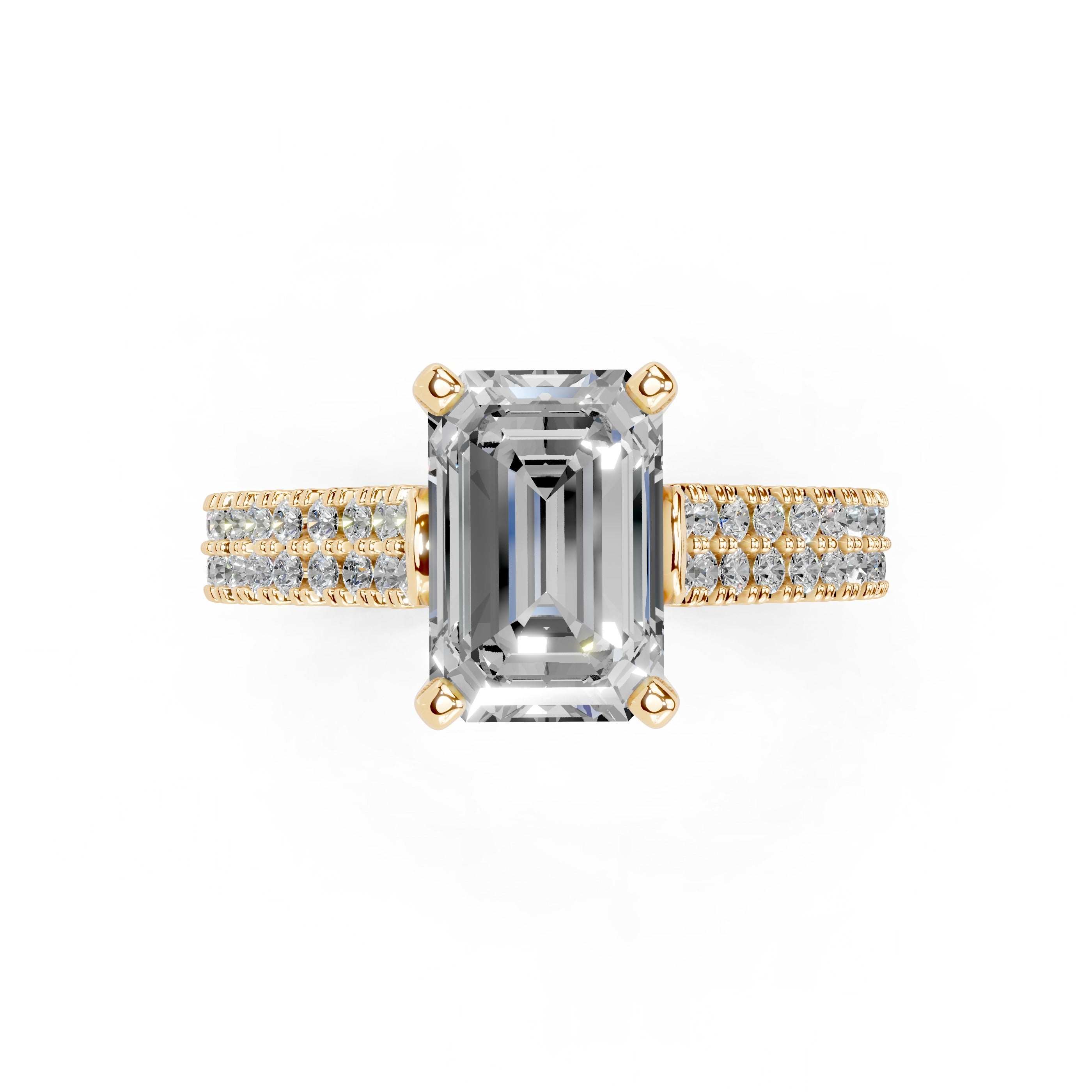 Emerald Cut Double Pave Lab Grown Diamond Engagement Ring