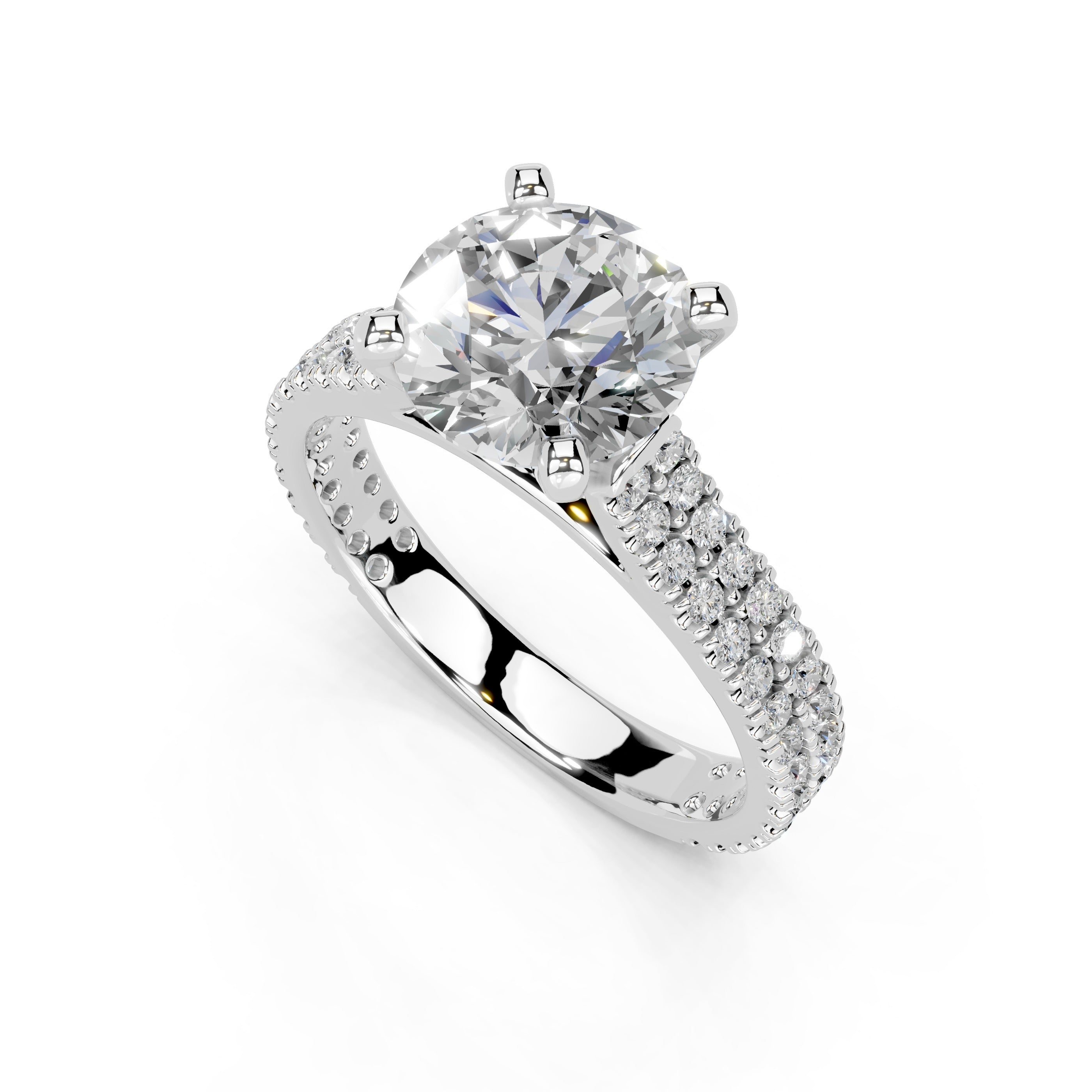 Round Cut Double Pave Lab Grown Diamond Engagement Ring