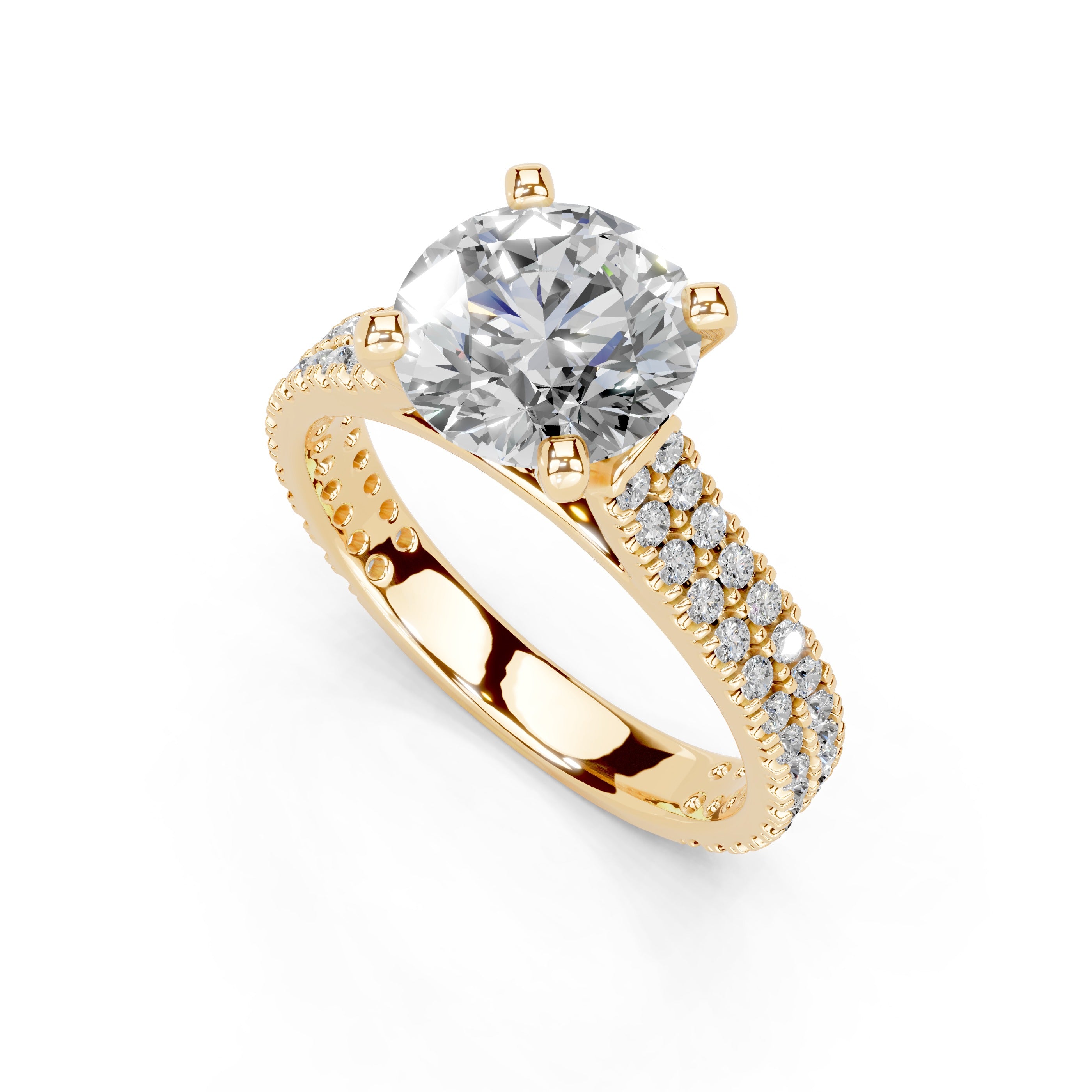 Round Cut Double Pave Lab Grown Diamond Engagement Ring